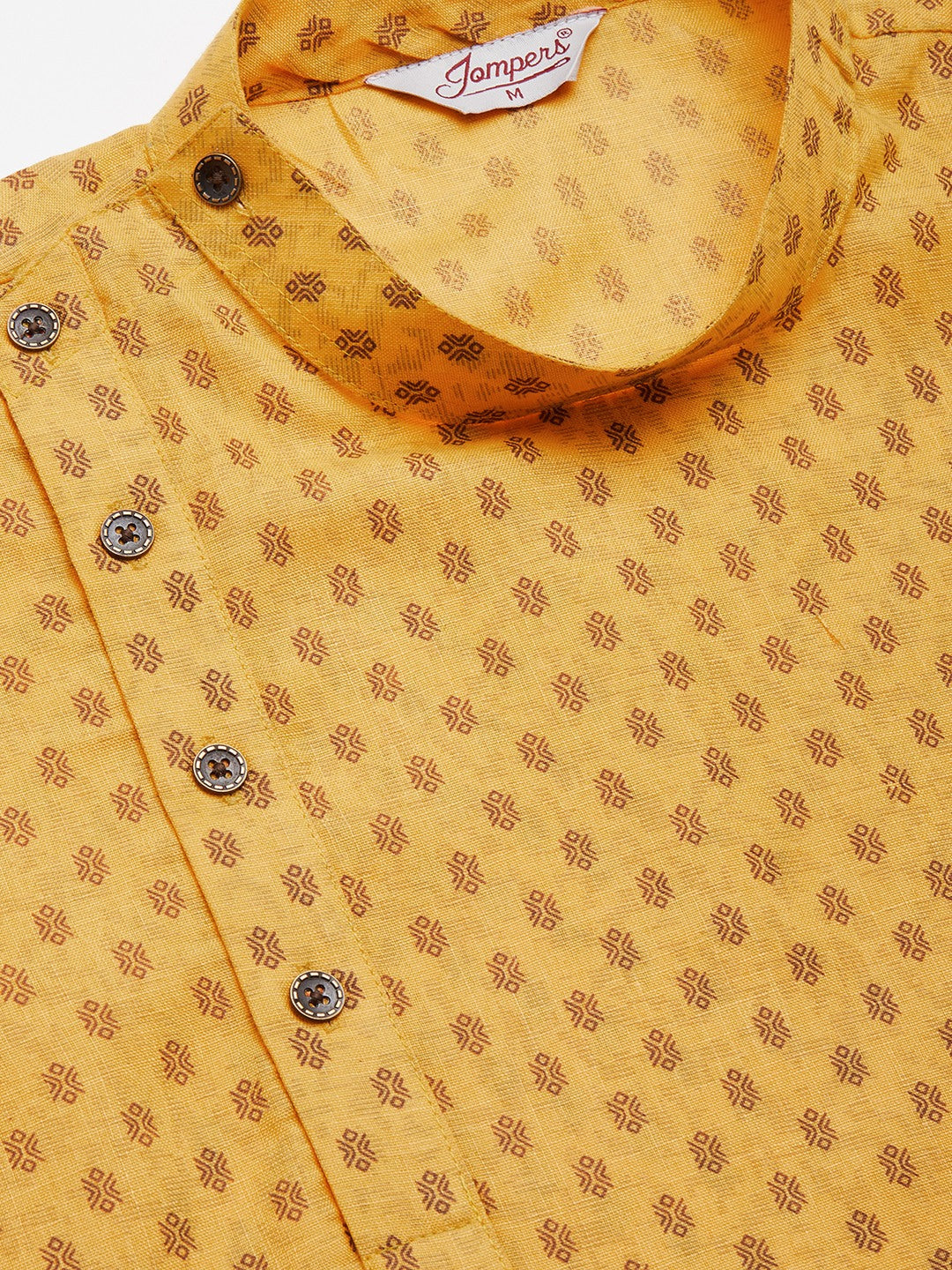 Jompers Men's Mustard Cotton printed kurta Only ( KO 652Mustard )