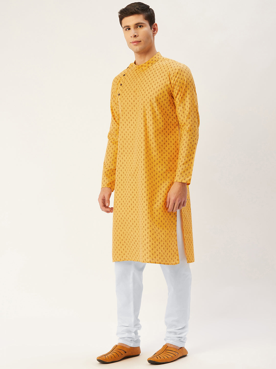 Jompers Men's Mustard Cotton printed kurta Only ( KO 652Mustard )
