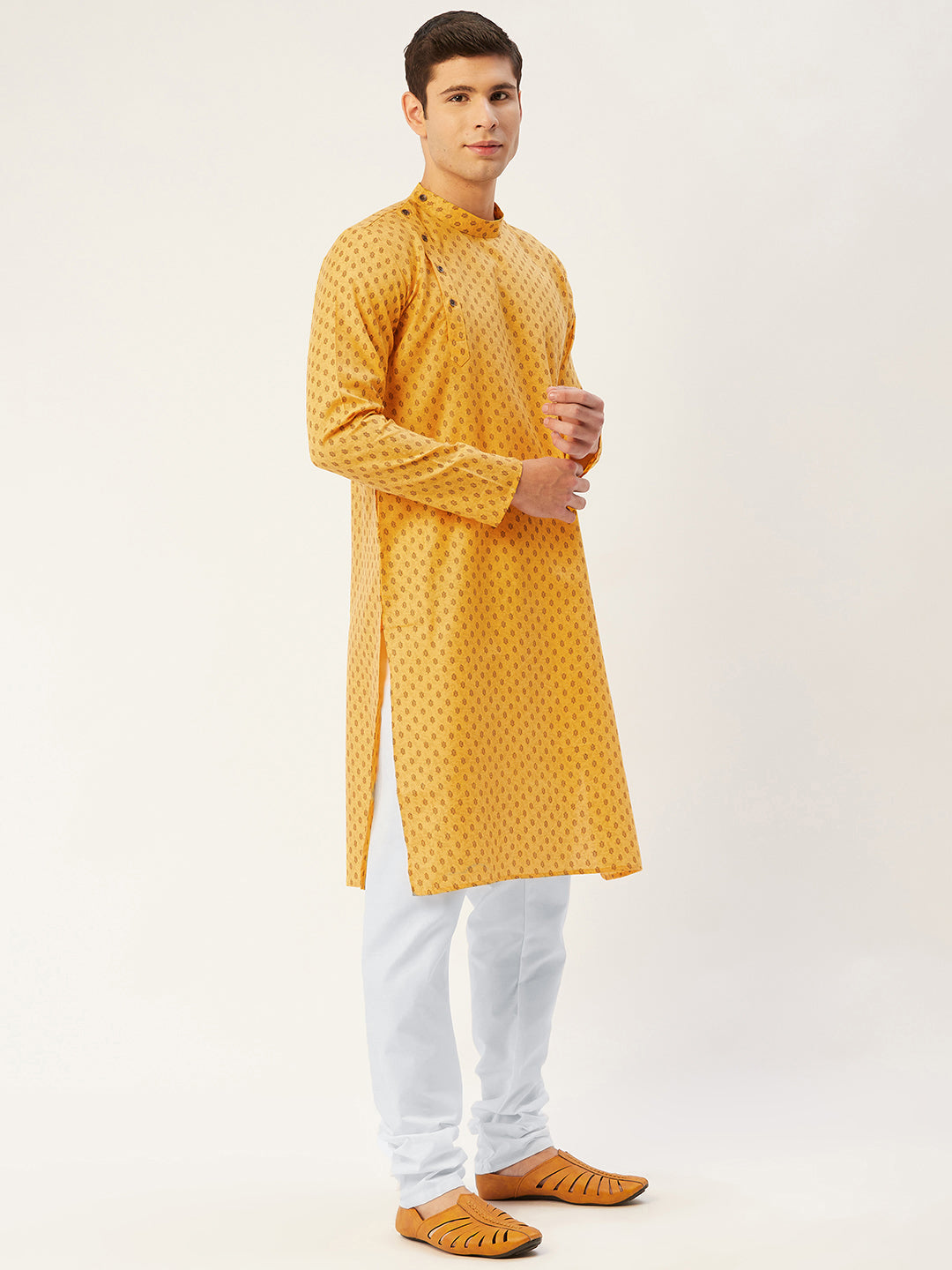 Jompers Men's Mustard Cotton printed kurta Only ( KO 652Mustard )