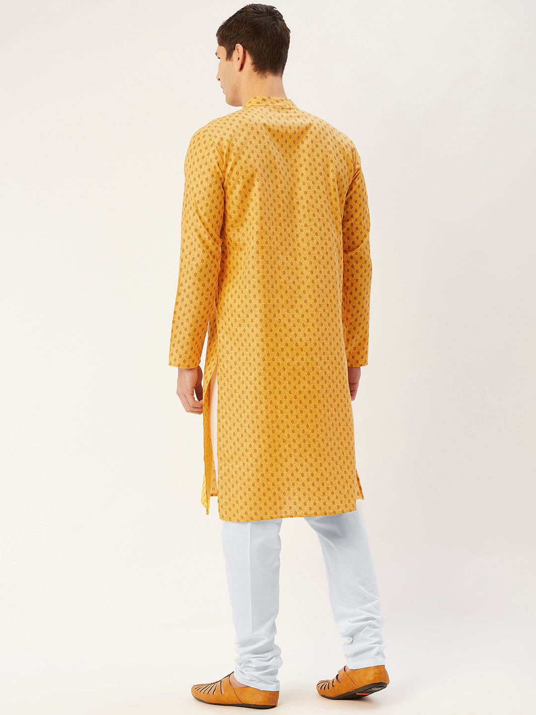 Jompers Men's Mustard Cotton printed kurta Only ( KO 652Mustard )