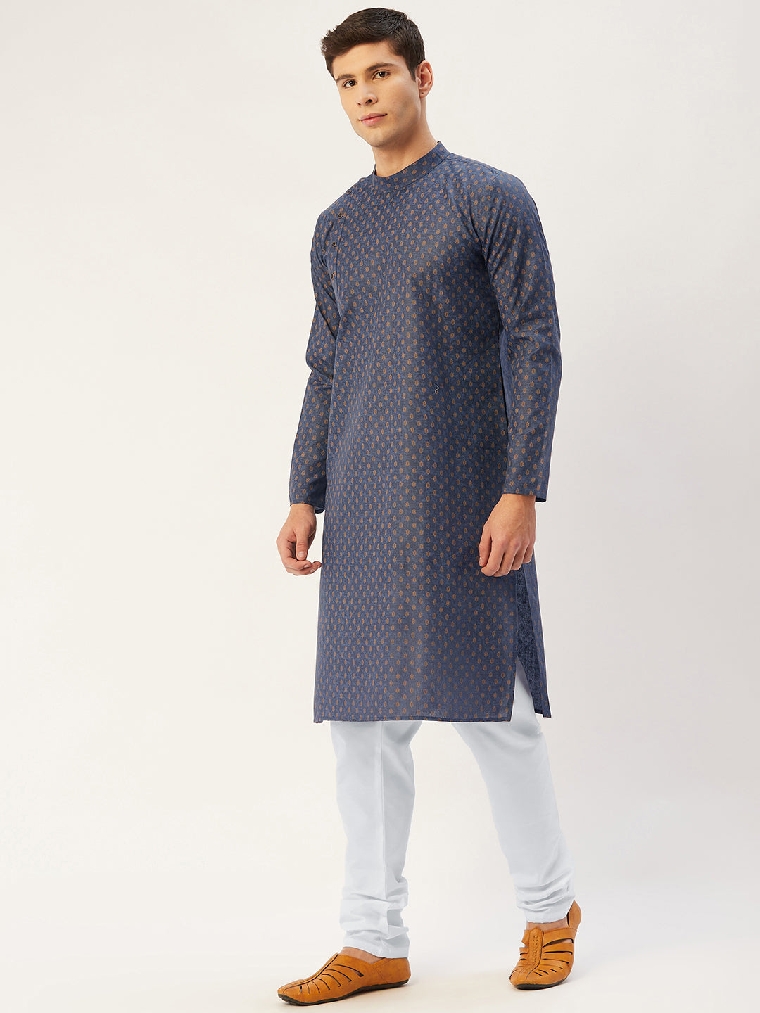 Jompers Men's Navy Cotton printed kurta Pyjama Set ( JOKP 652Navy )