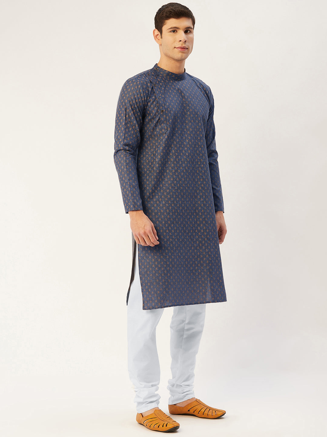 Jompers Men's Navy Cotton printed kurta Pyjama Set ( JOKP 652Navy )