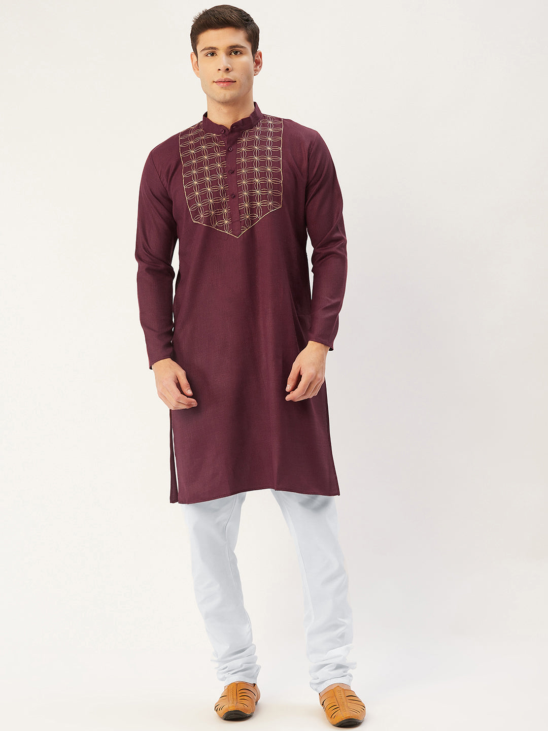 Jompers Men's Maroon Cotton Embroidered Kurta Pyjama ( JOKP 654Maroon )