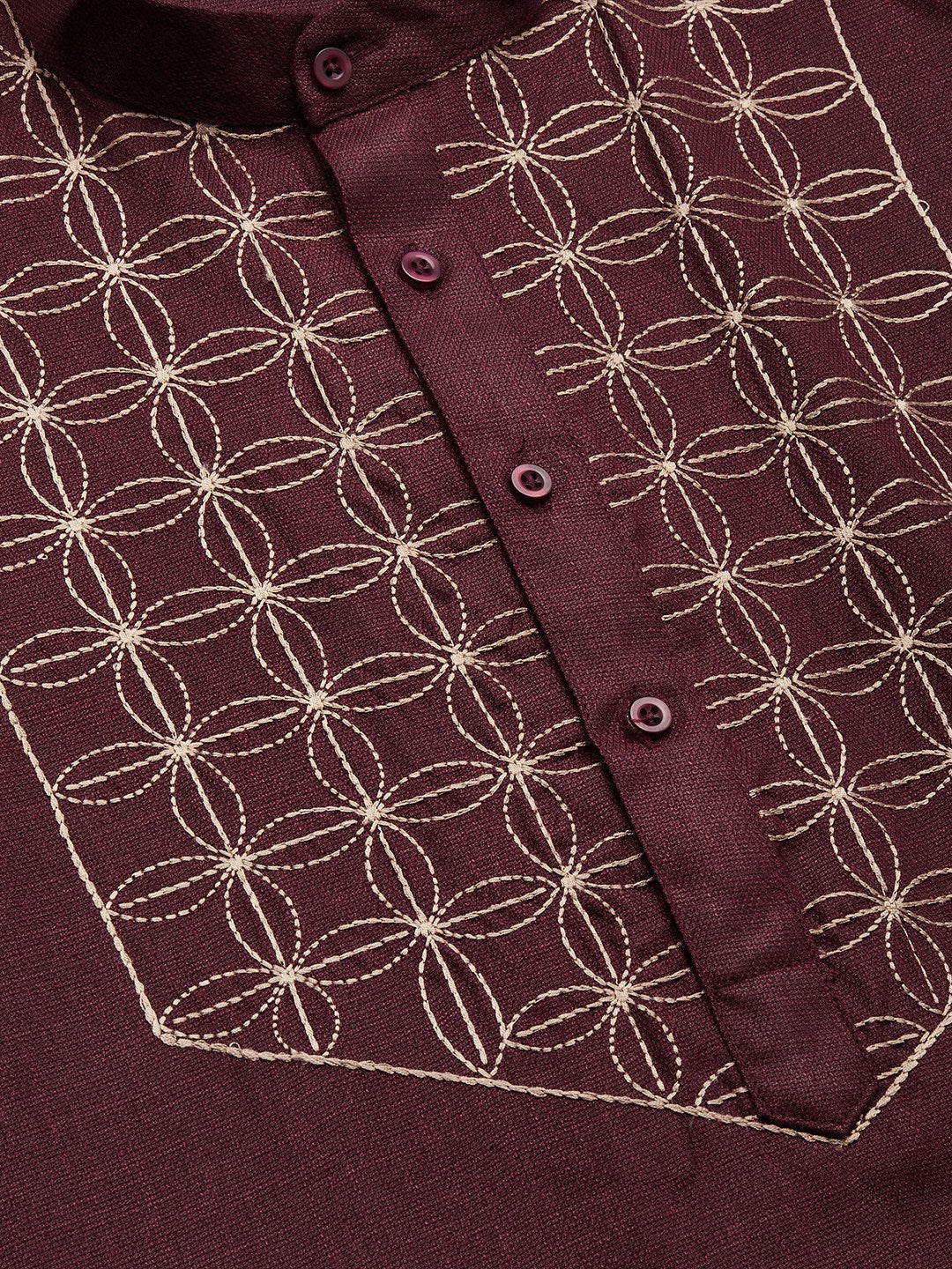 Jompers Men's Maroon Cotton Embroidered Kurta Pyjama ( JOKP 654Maroon )