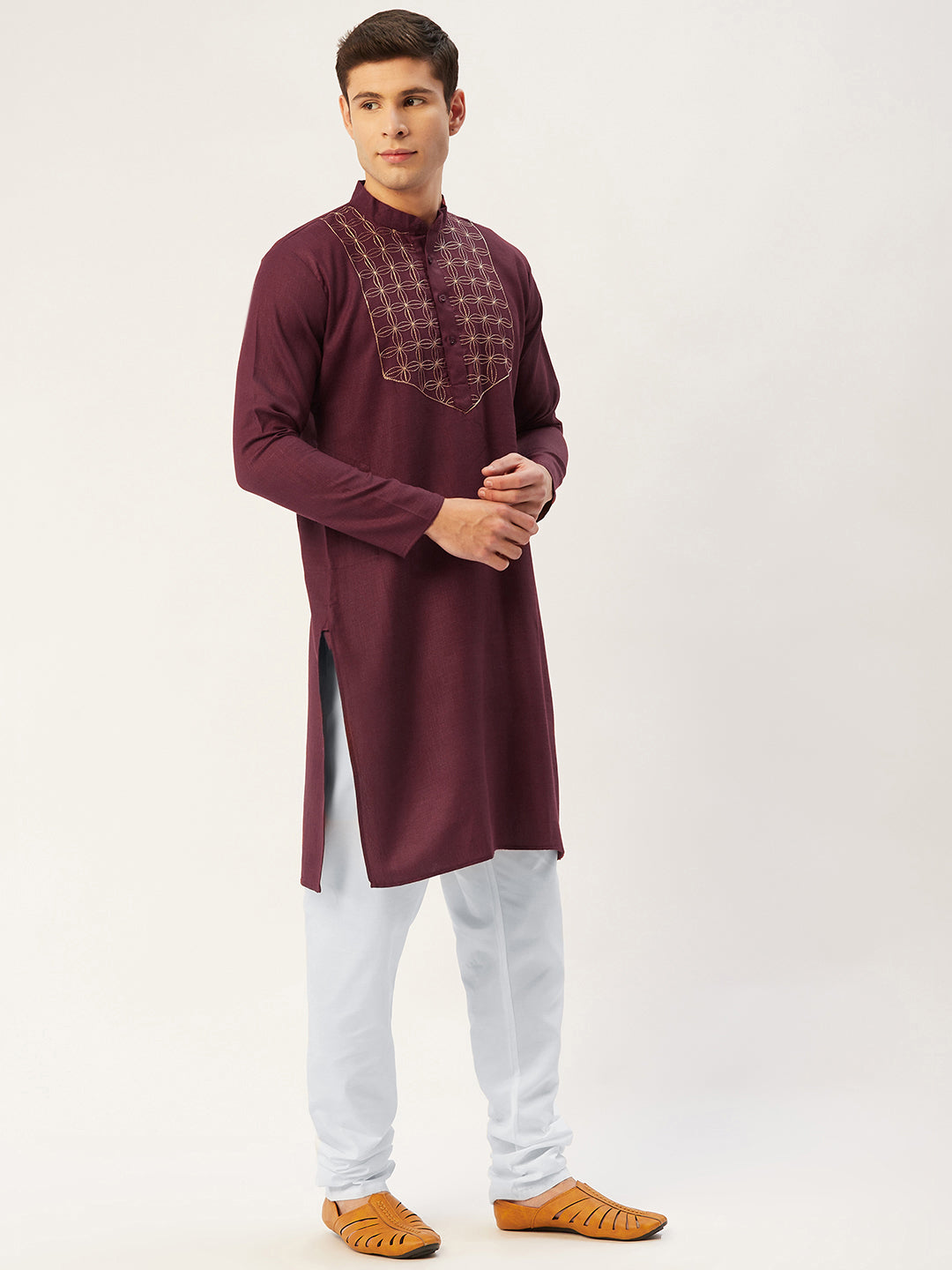 Jompers Men's Maroon Cotton Embroidered Kurta Pyjama ( JOKP 654Maroon )