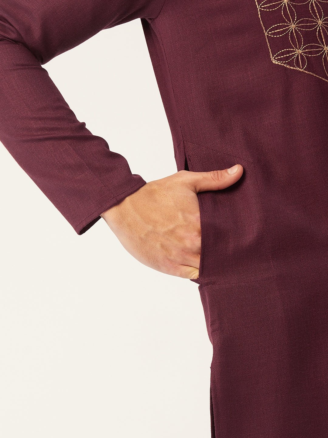 Jompers Men's Maroon Cotton Embroidered Kurta Pyjama ( JOKP 654Maroon )