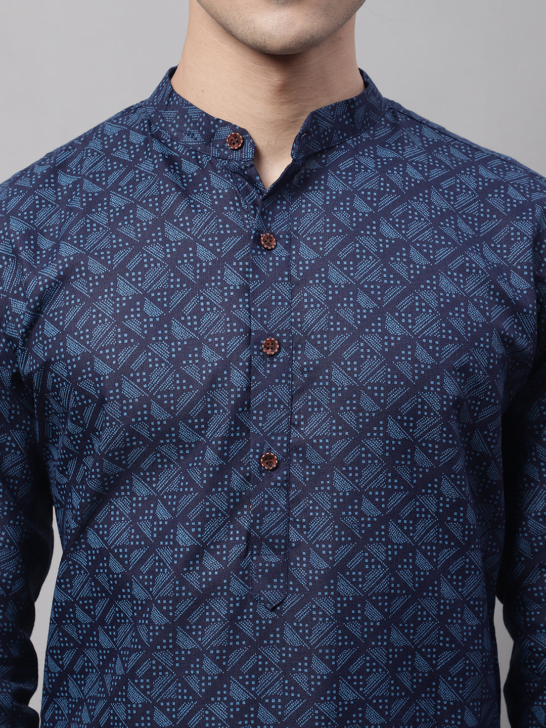 Men's Navy Blue Printed Pure Cotton Kurta Payjama Set