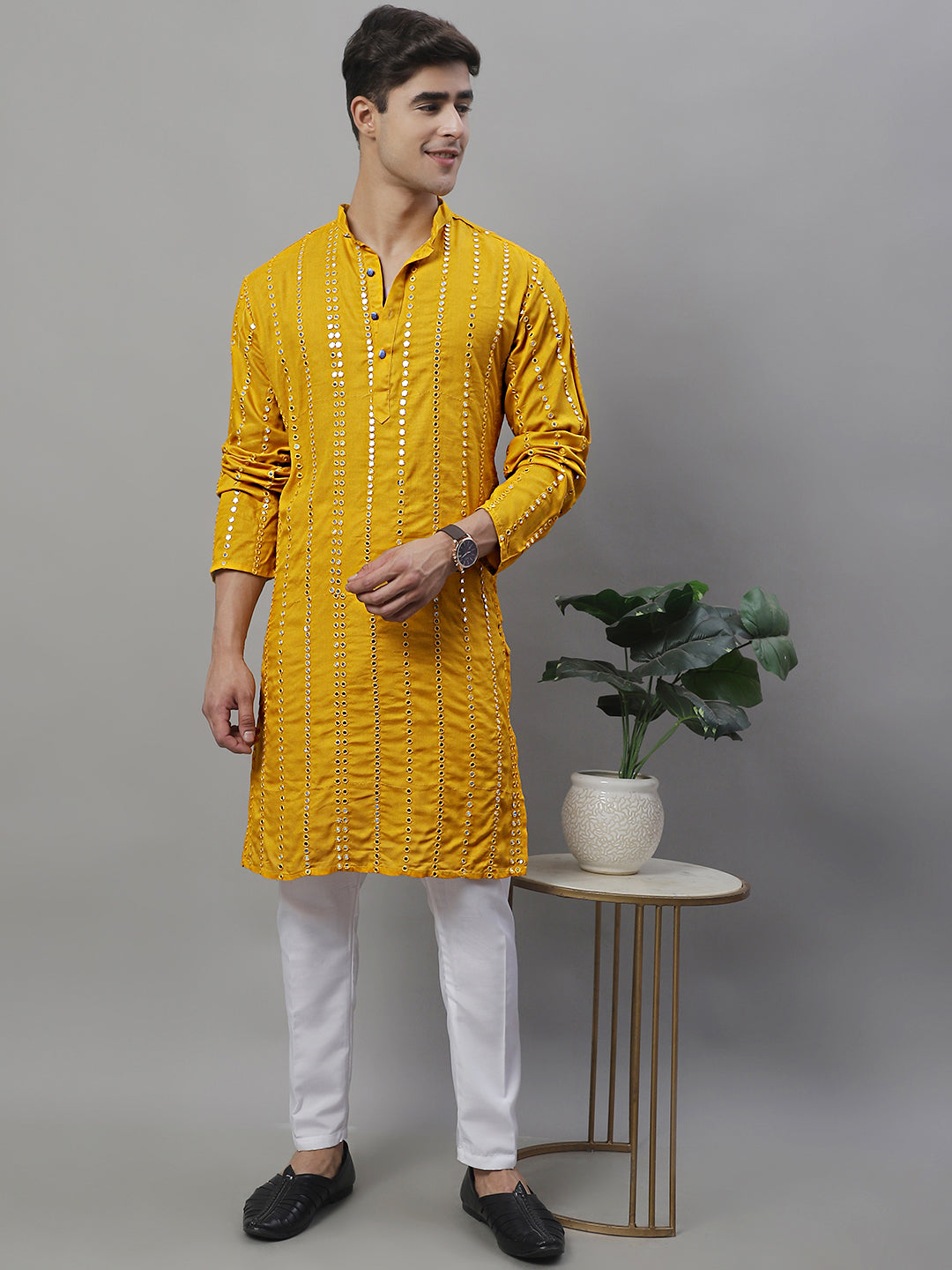 Men's Embroidered Mirror Work Kurtas