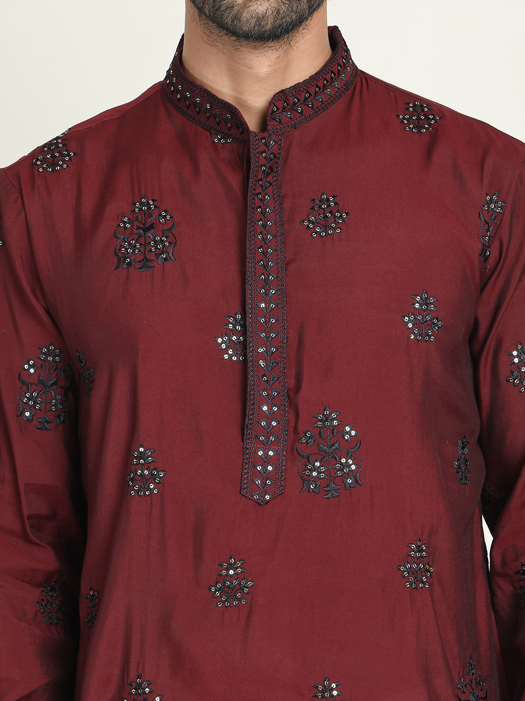 Embroidered & Sequin Kurta With Dupatta ( KOD 5091 maroon )