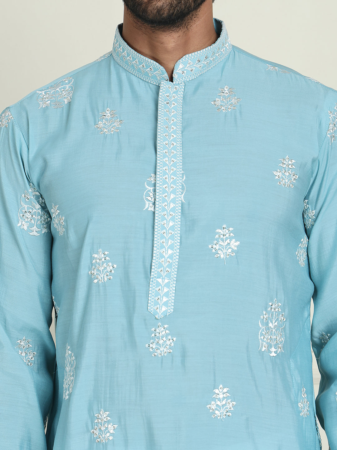 Embroidered & Sequin Kurta With Dupatta ( KOD 5091 sky )