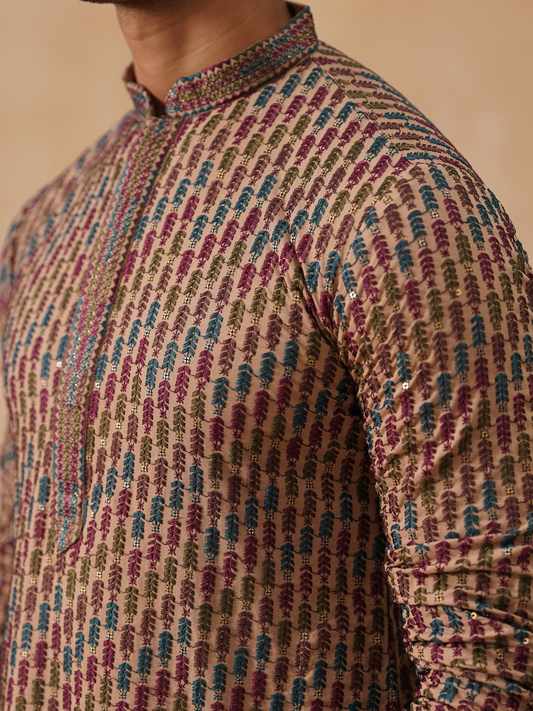 Multicolor Embroidered Viscose Rayon Kurta ( KO 5282 Brown )