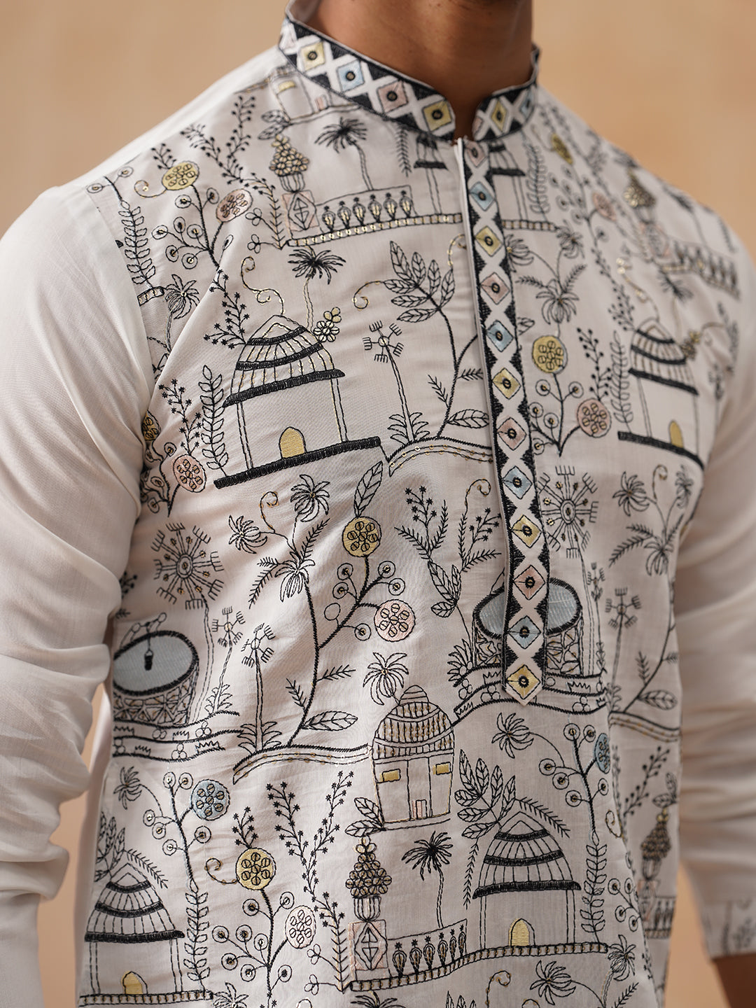 Silk Blend Embroidered Kurtas ( KO 5288 White )