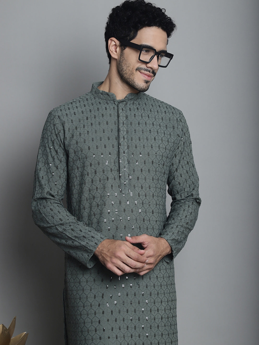 Men's Chikankari Embroidered and Sequence Kurta with Pyjama