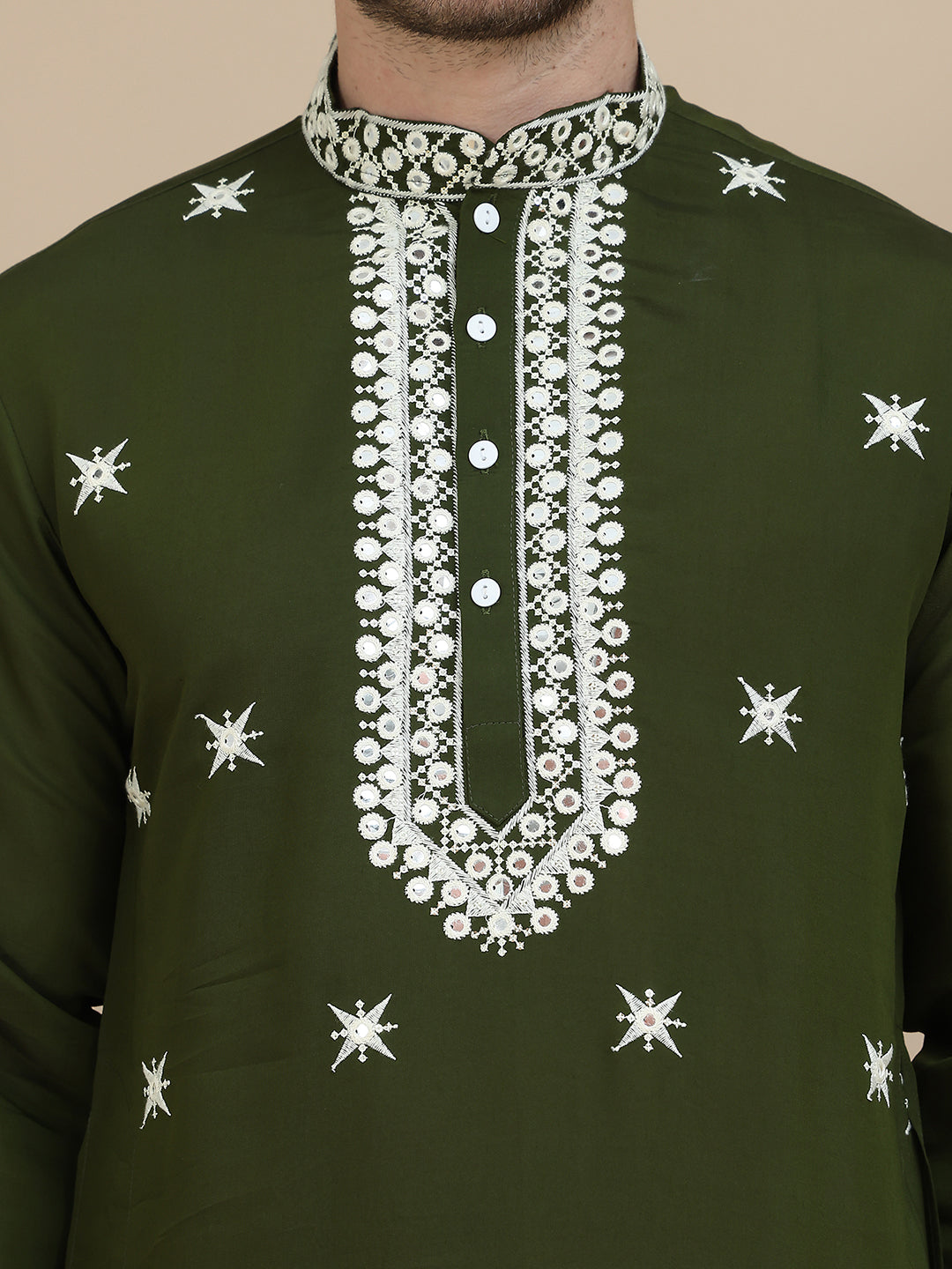 Embroidered Silk Blend Kurta Dupatta Set for Men ( KOD 5077 olive )