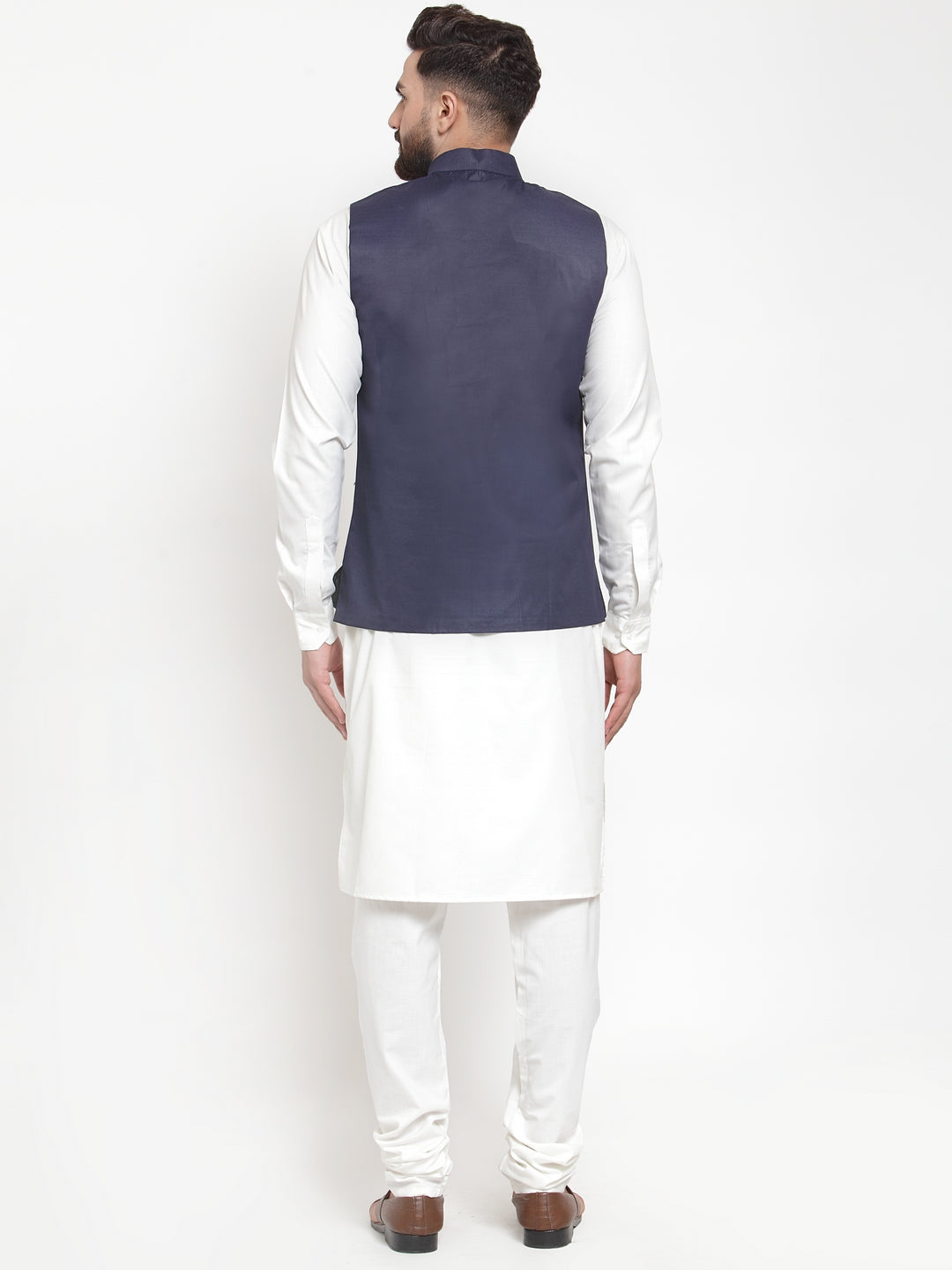Jompers Men's Solid Kurta Pajama with Solid Waistcoat ( JOKP WC 4051Navy )