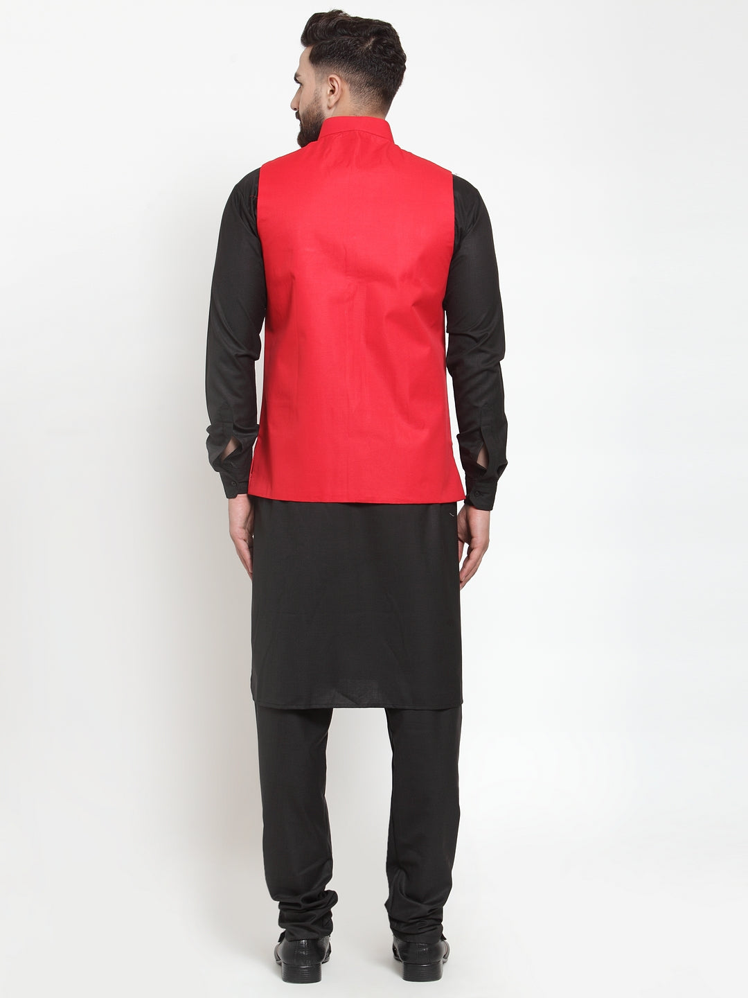Jompers Men's Solid Kurta Pajama with Solid Waistcoat ( JOKP WC 4052Red )