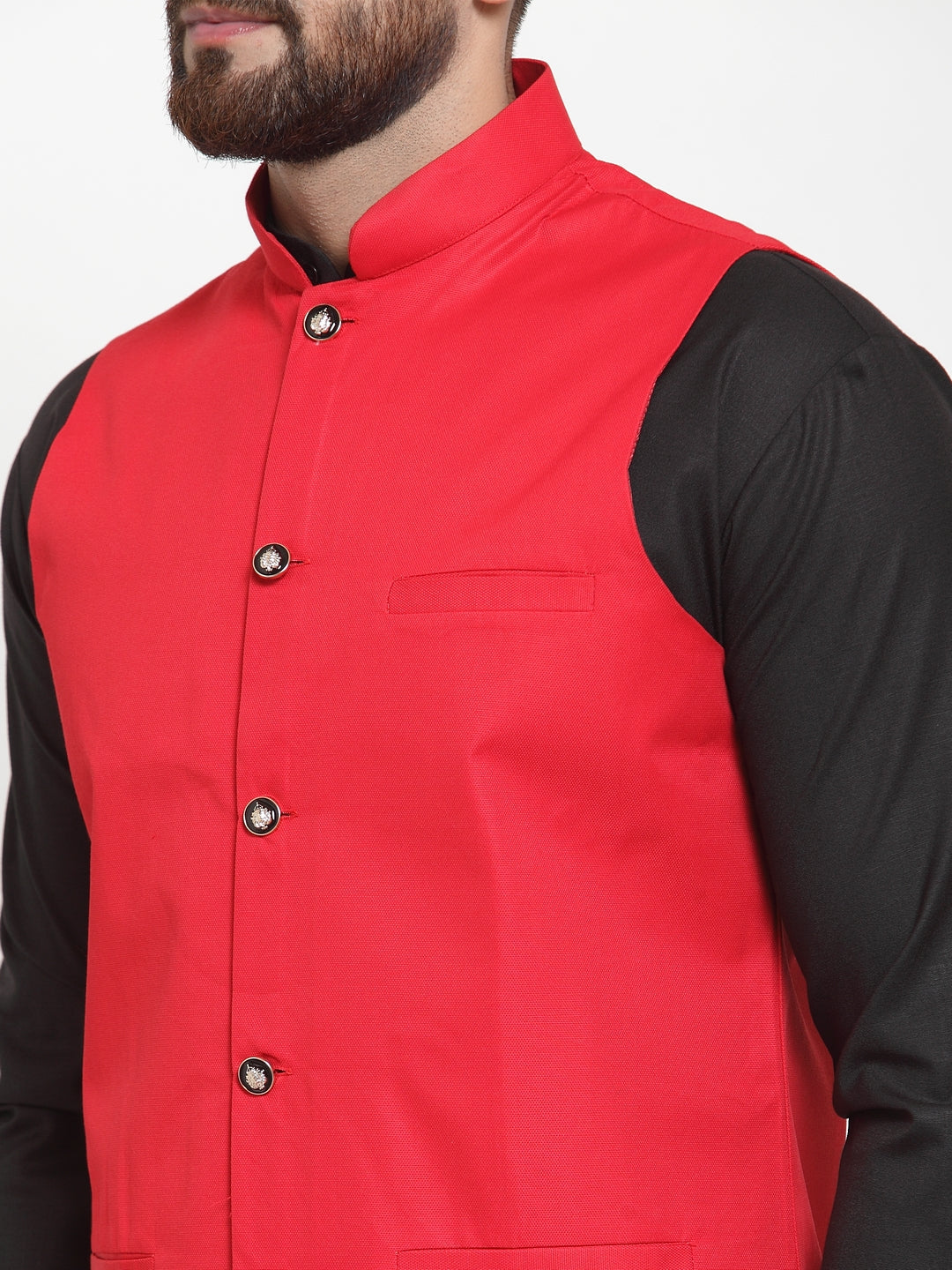 Jompers Men's Solid Kurta Pajama with Solid Waistcoat ( JOKP WC 4052Red )