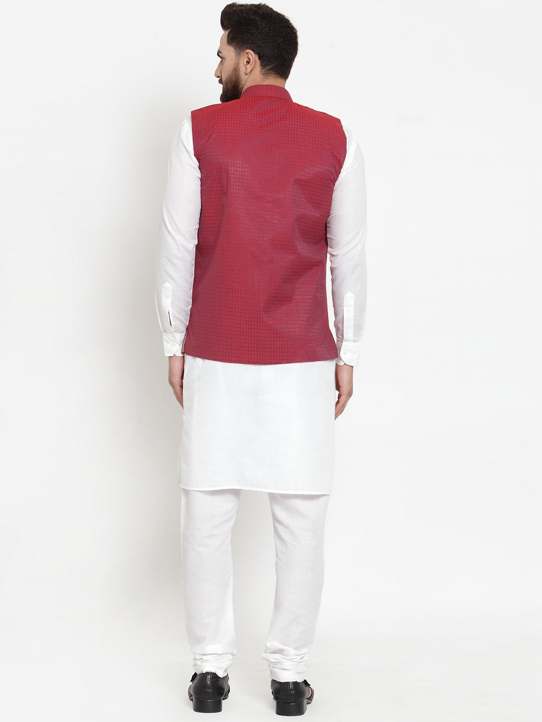 Jompers Men's Solid Cotton Kurta Pajama with Woven Jacquard Waistcoat ( JOKP WC 4057 Maroon )