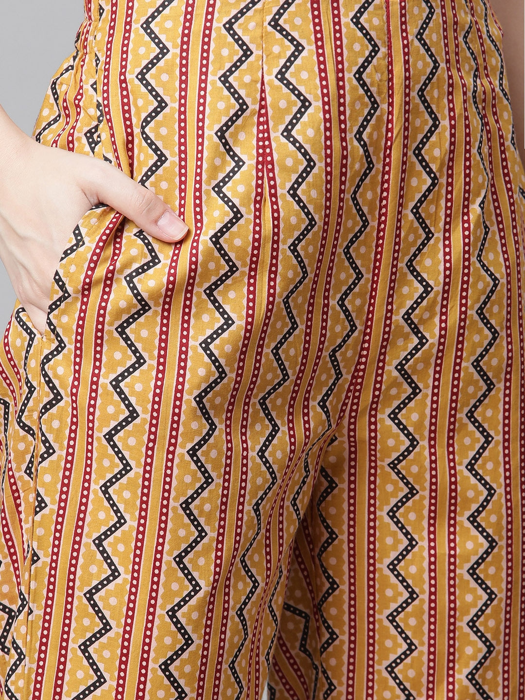 Jompers Women Mustard Yellow & Maroon Floral Pure Cotton Kurta with Trousers & Dupatta ( JOKS D25M 1409 Mustard )