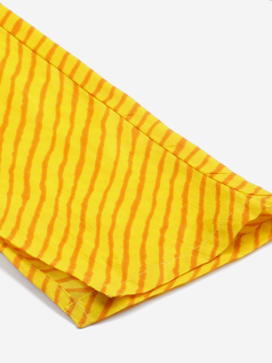 Women Yellow & Pink Ethnic Motifs Printed Pure Cotton Kurta With Trousers & Dupatta ( JOKS D27Y 1411 Yellow )
