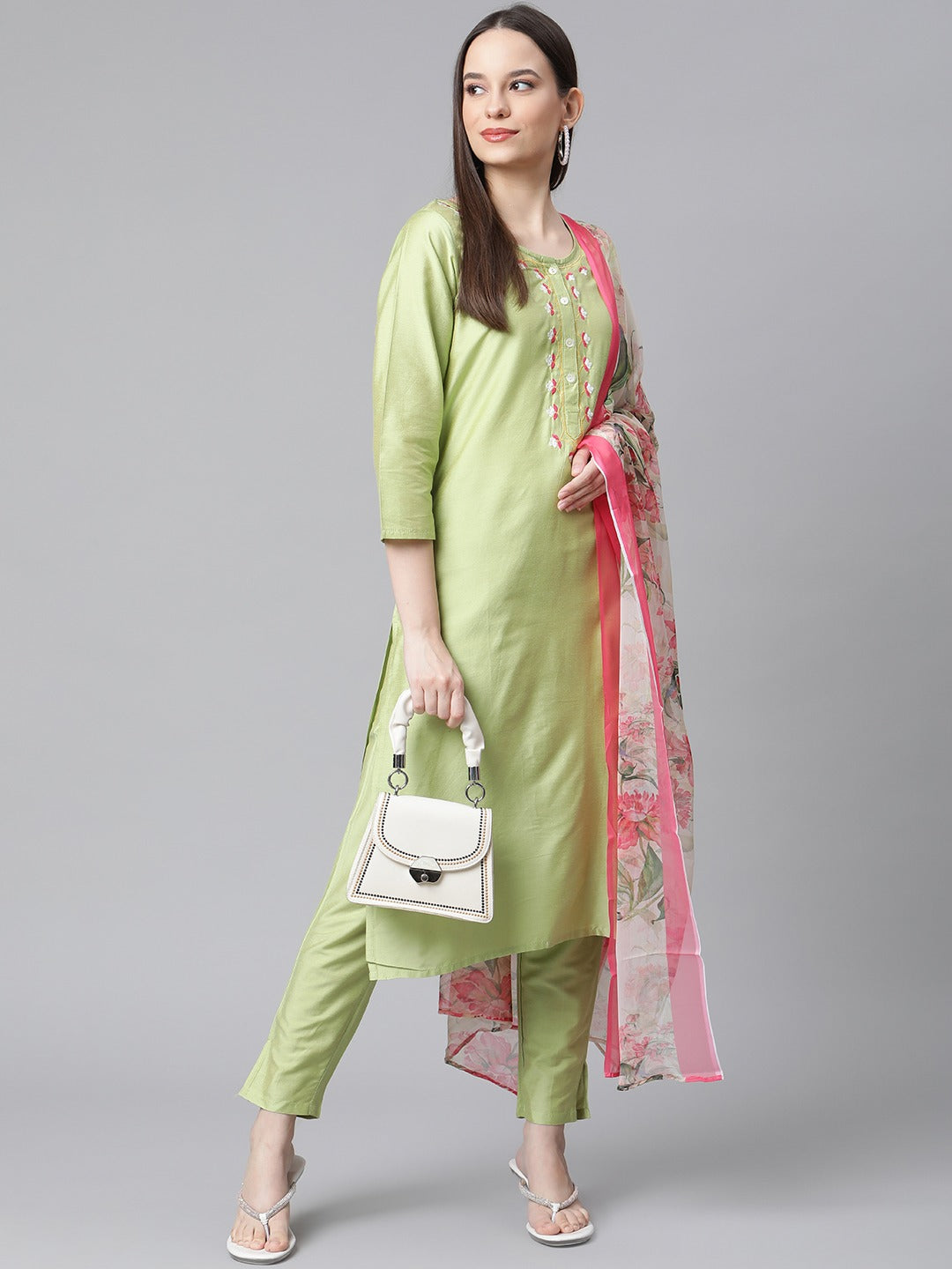 Women Green Embroidered Regular Kurta with Trousers & With Dupatta ( JOKS D30 1361 Green )