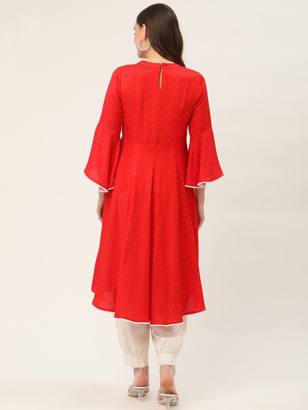 Jompers flared sleeves, pom-pom lace flared kurta ( JOK 1382 Red )