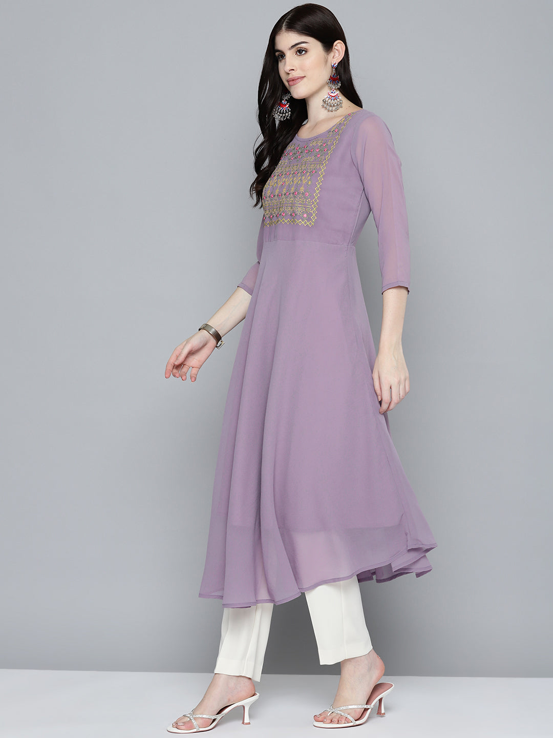 Embroidered yok flaired gorgette kurta from Jompers