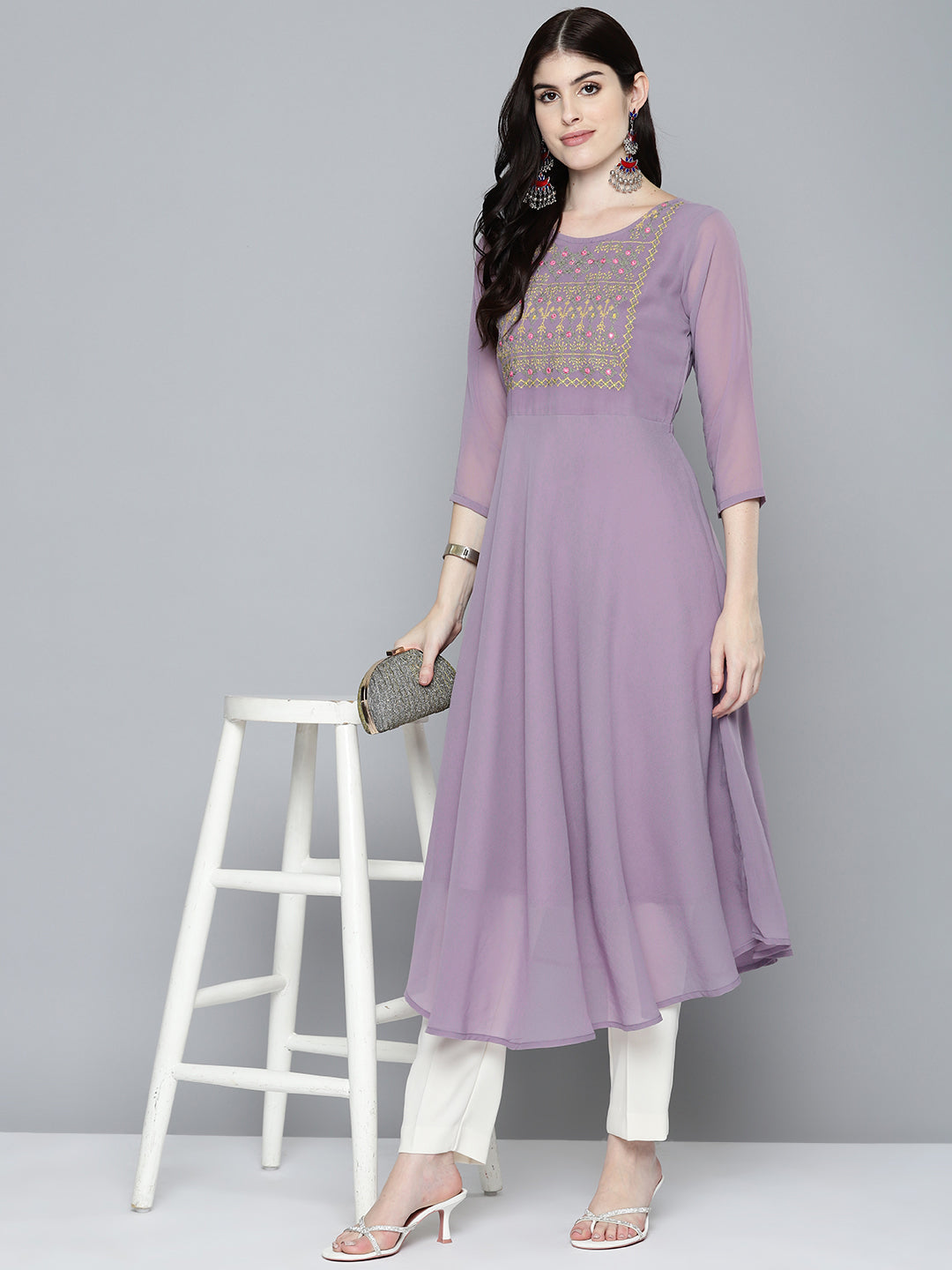 Embroidered yok flaired gorgette kurta from Jompers