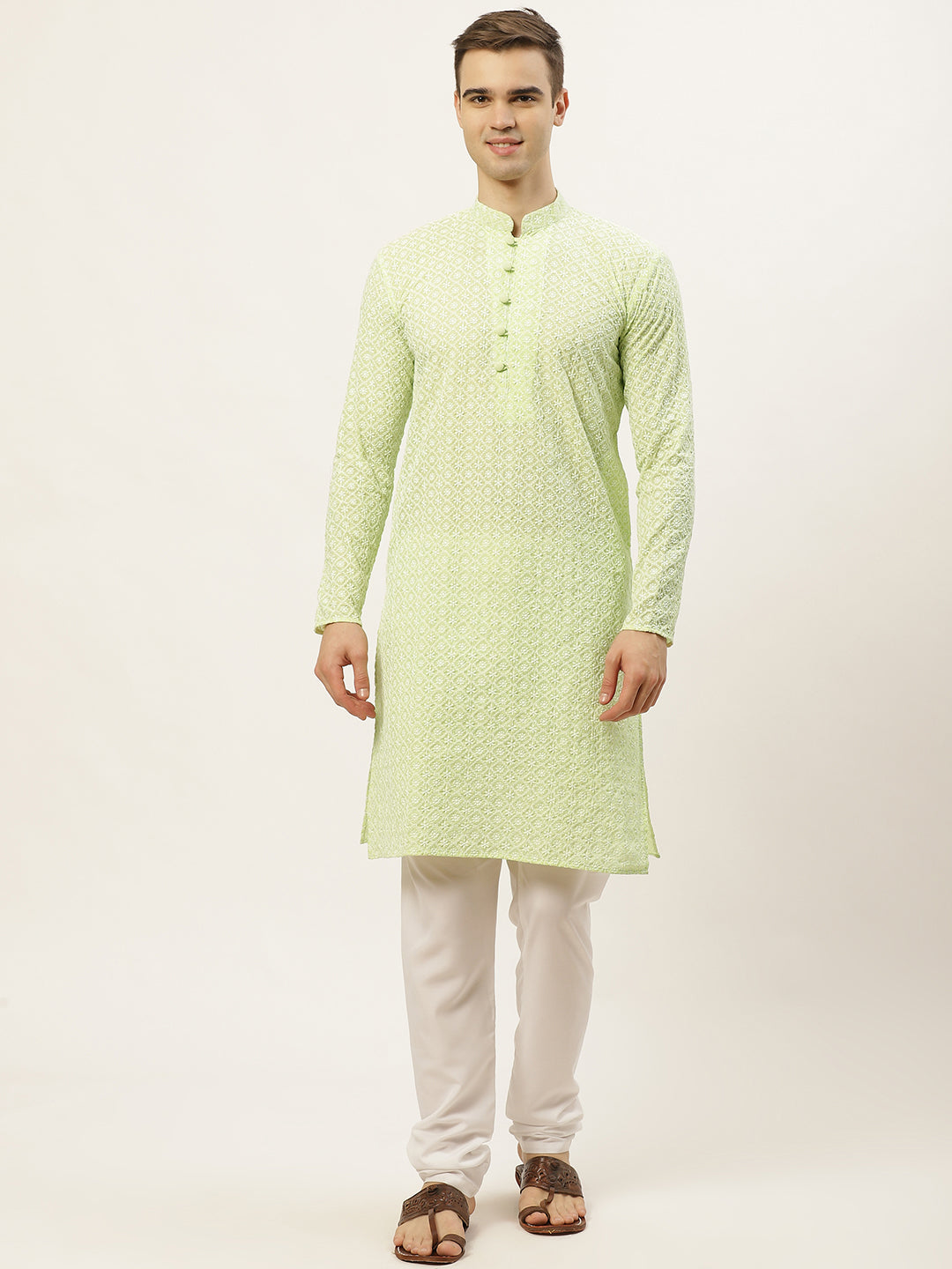 Jompers Men's Green Embroidered Kurta Payjama Sets ( JOKP 626Green )
