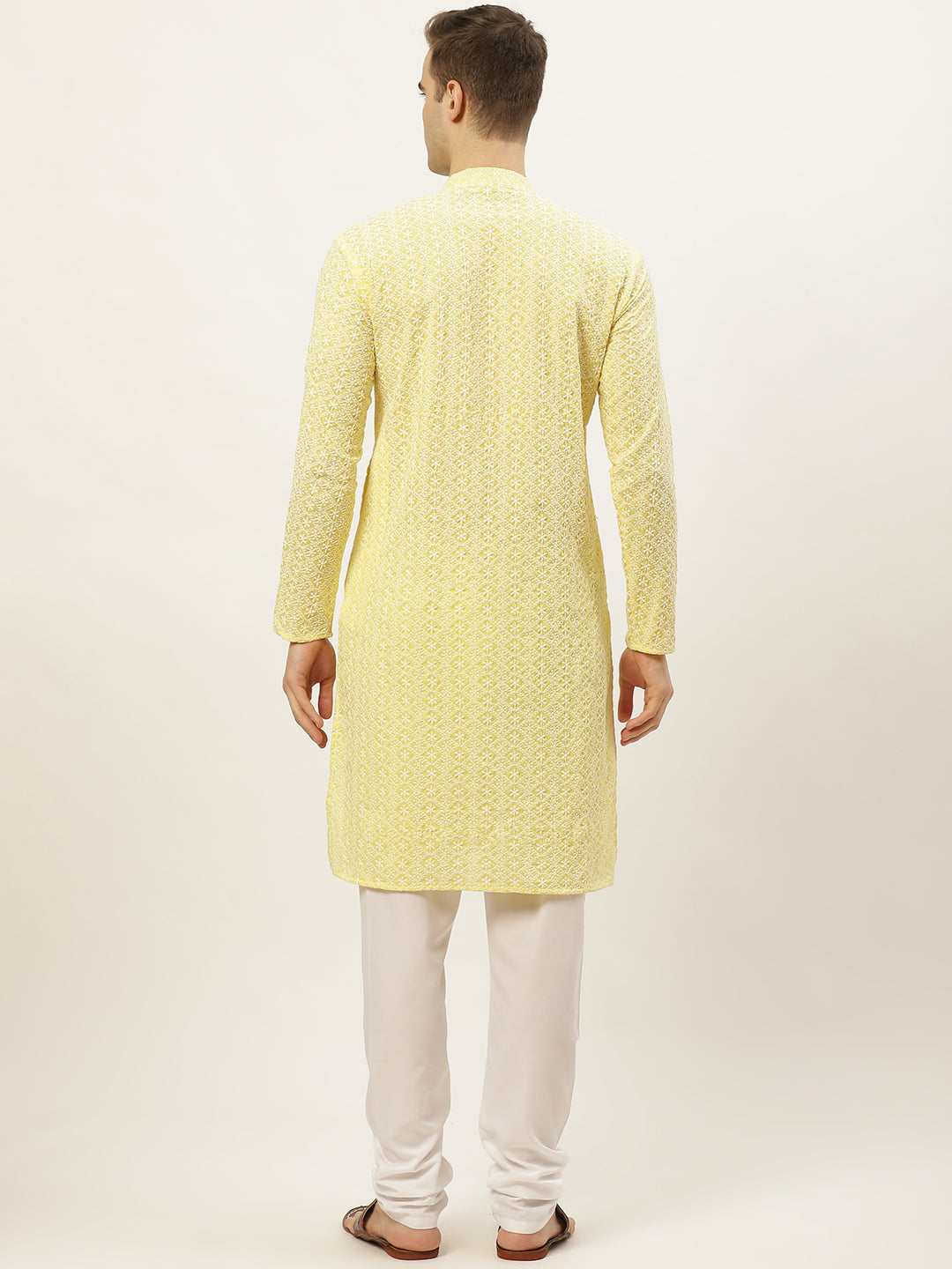 Jompers Men's Yellow Embroidered Kurta Payjama Sets ( JOKP 626Yellow )