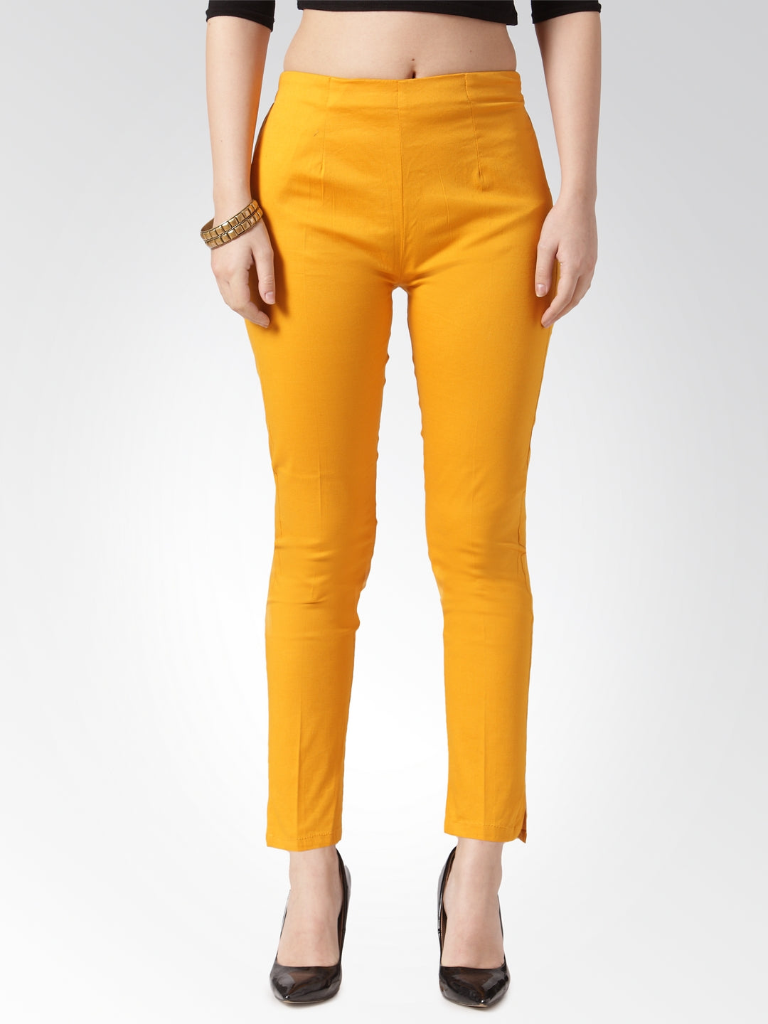Jompers Women Mustard Smart Slim Fit Solid Regular Trousers ( JOP 2119 Yellow )