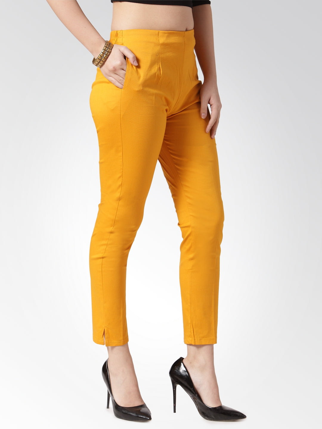 Jompers Women Mustard Smart Slim Fit Solid Regular Trousers ( JOP 2119 Yellow )