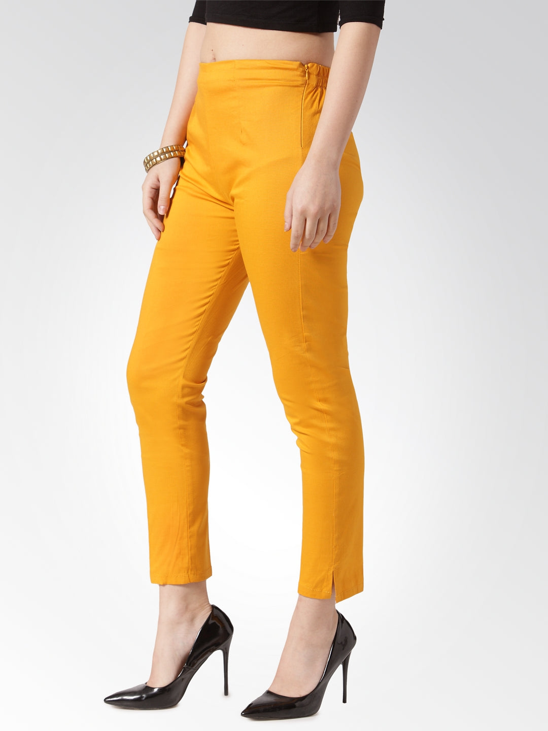 Jompers Women Mustard Smart Slim Fit Solid Regular Trousers ( JOP 2119 Yellow )