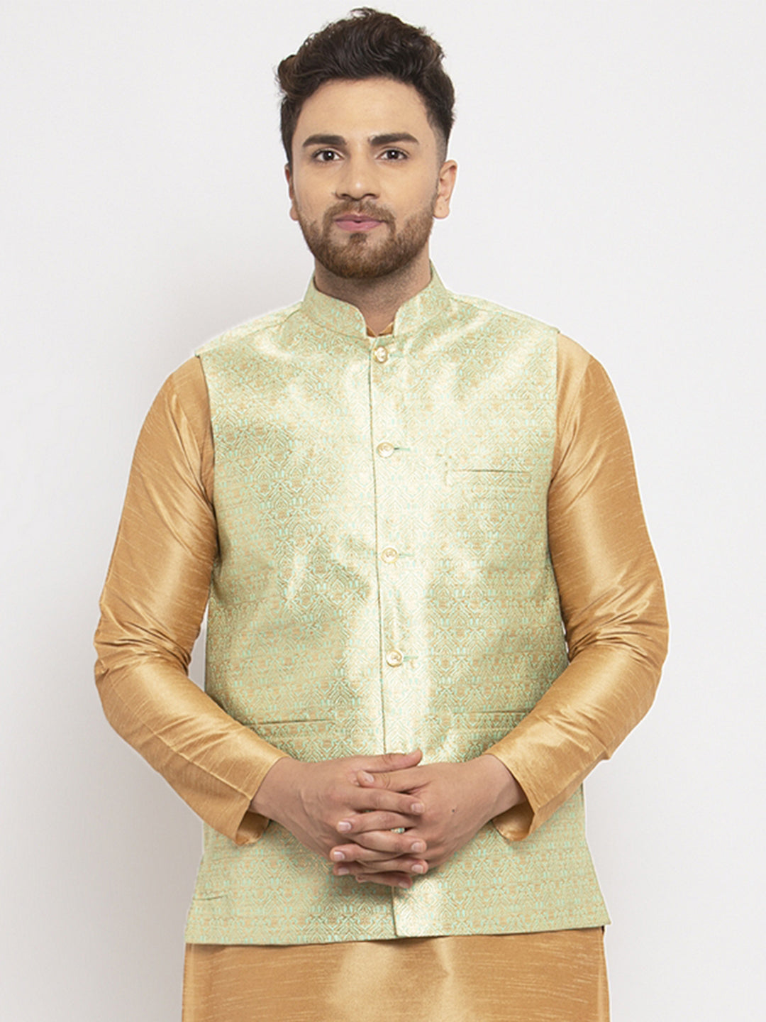 Jompers Men's Green Woven Nehru Jacket ( JOWC 4009Lime )
