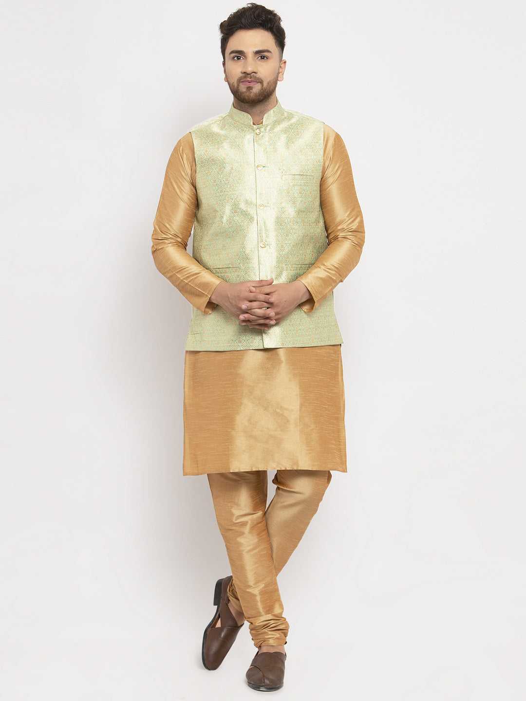 Jompers Men's Green Woven Nehru Jacket ( JOWC 4009Lime )