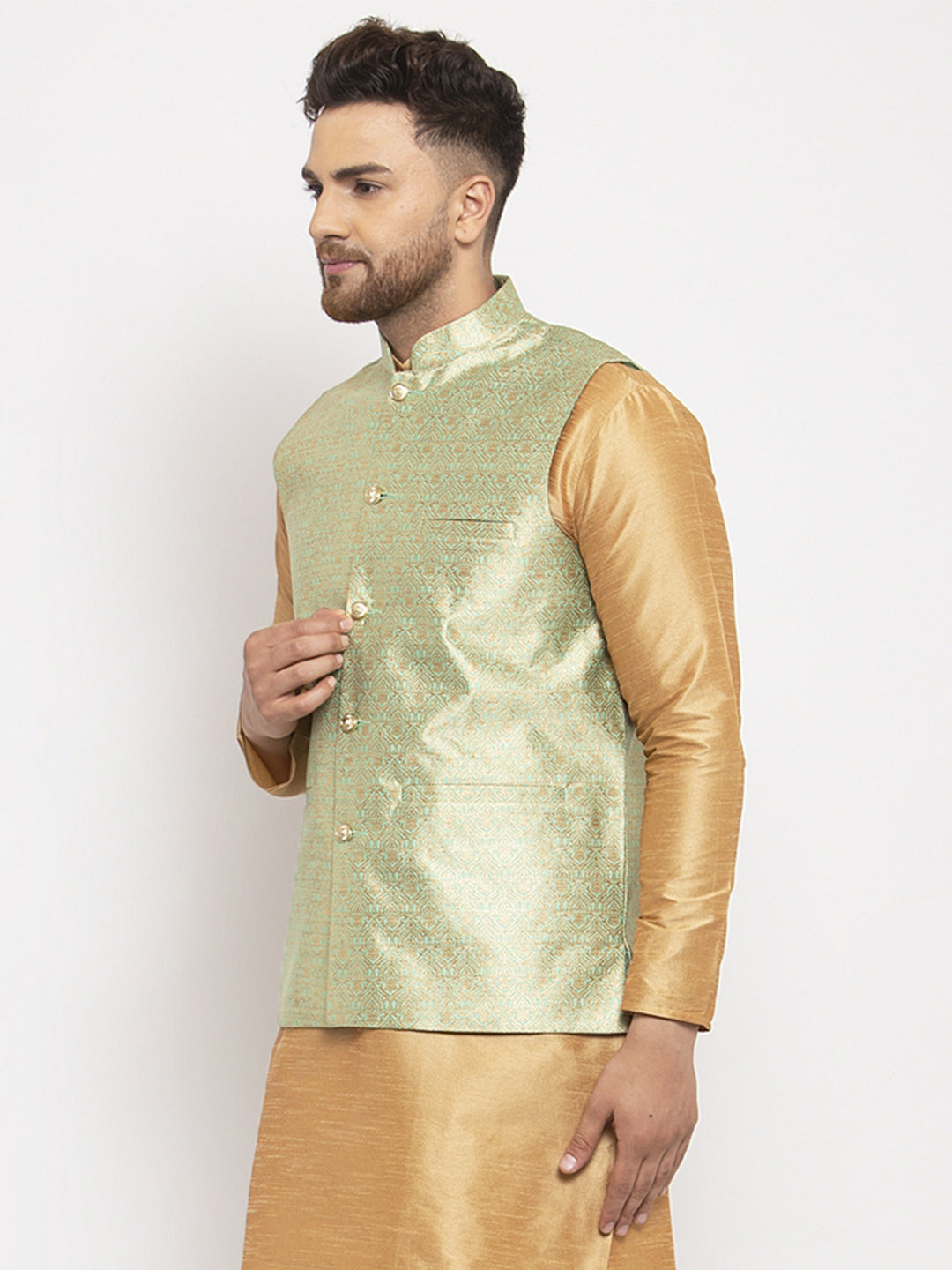 Jompers Men's Green Woven Nehru Jacket ( JOWC 4009Lime )