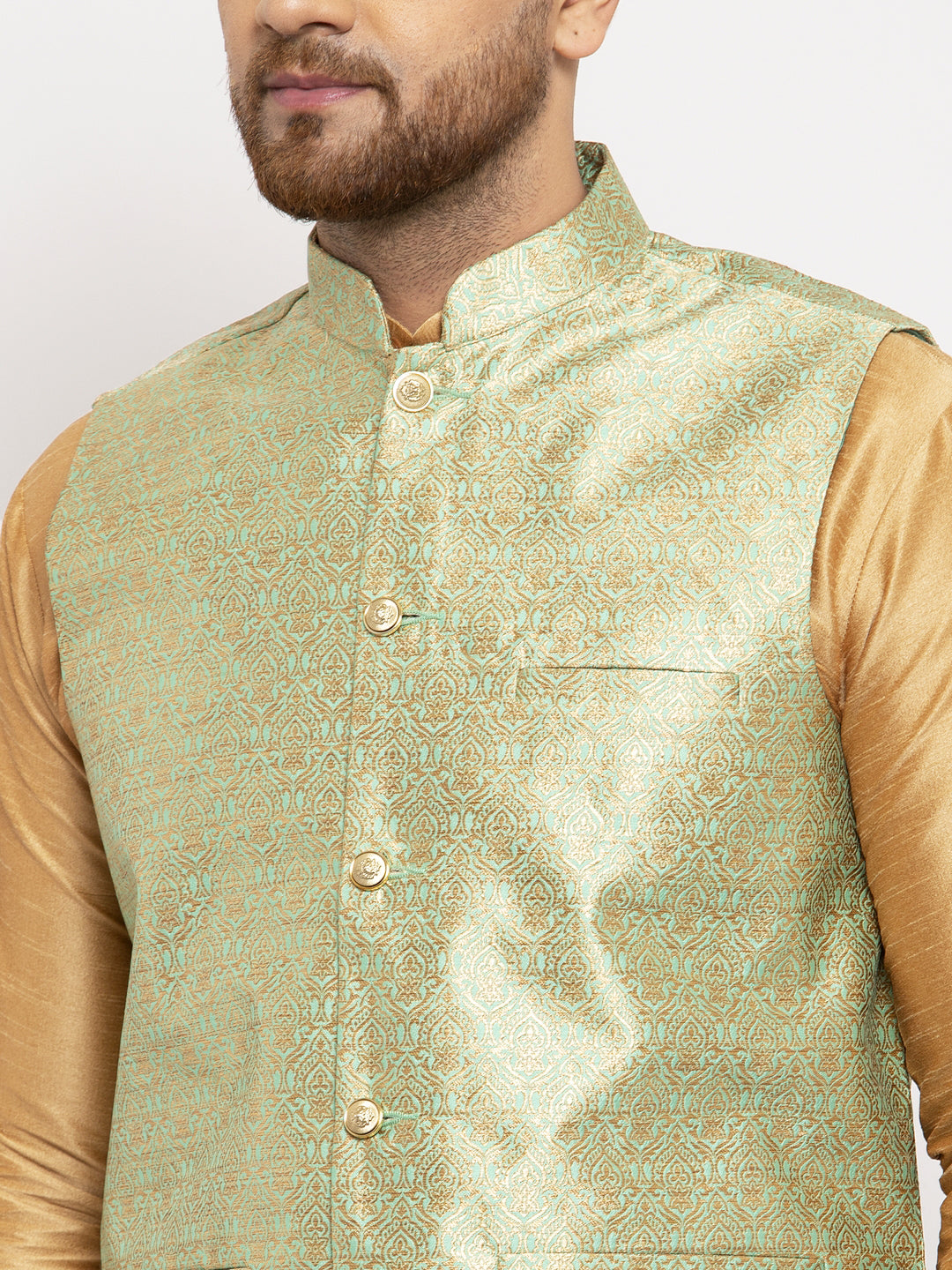 Jompers Men's Green Woven Nehru Jacket ( JOWC 4009Lime )