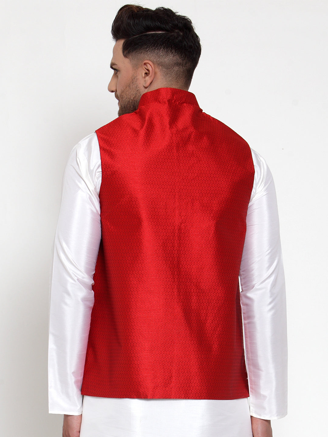 Jompers Men's Maroon Woven Jacquard Nehru Jacket ( JOWC 4017Maroon )