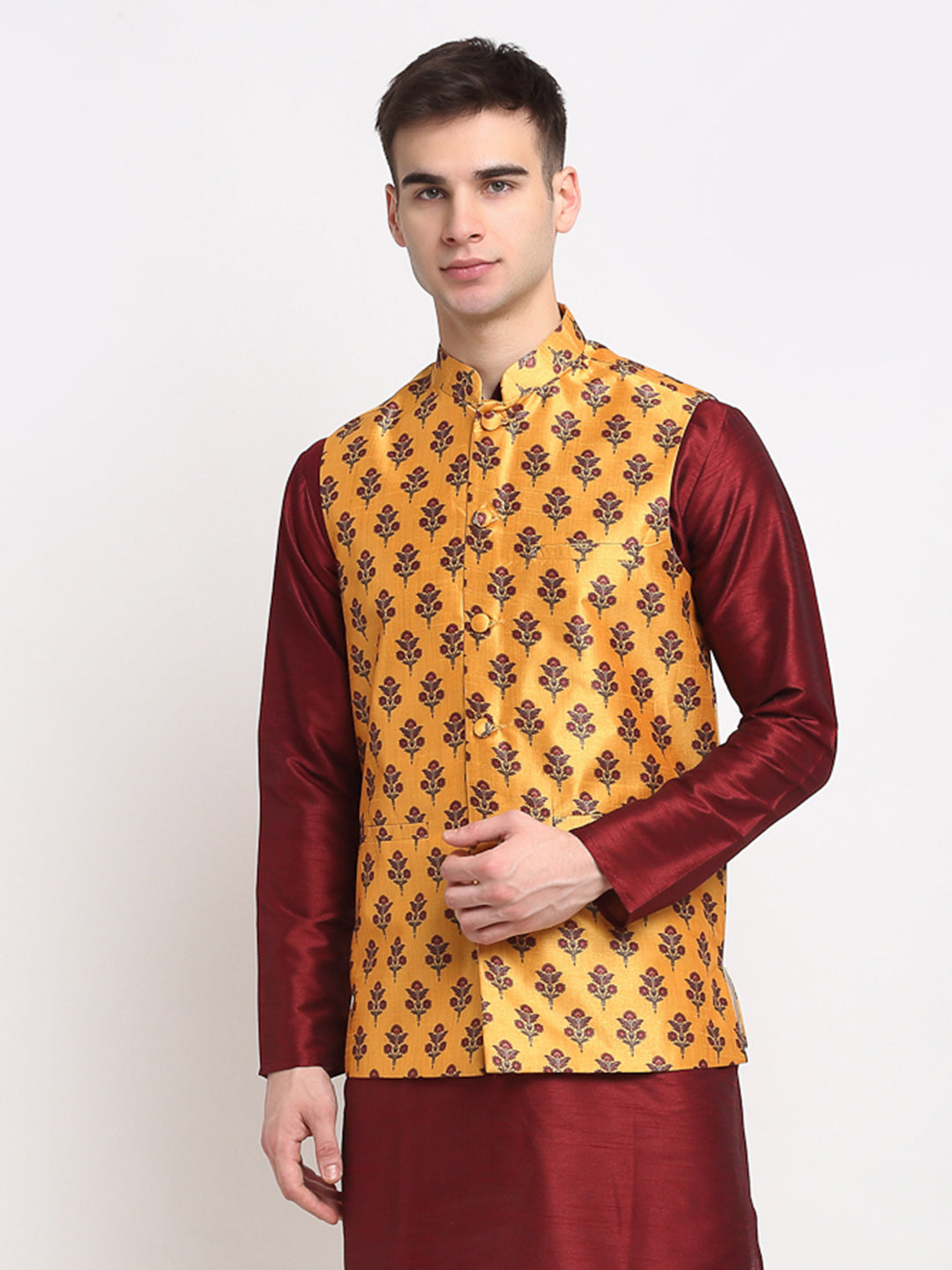 Jompers Men's Yellow Digital Printed Yellow Waistcoat ( JOWC 4025Yellow )
