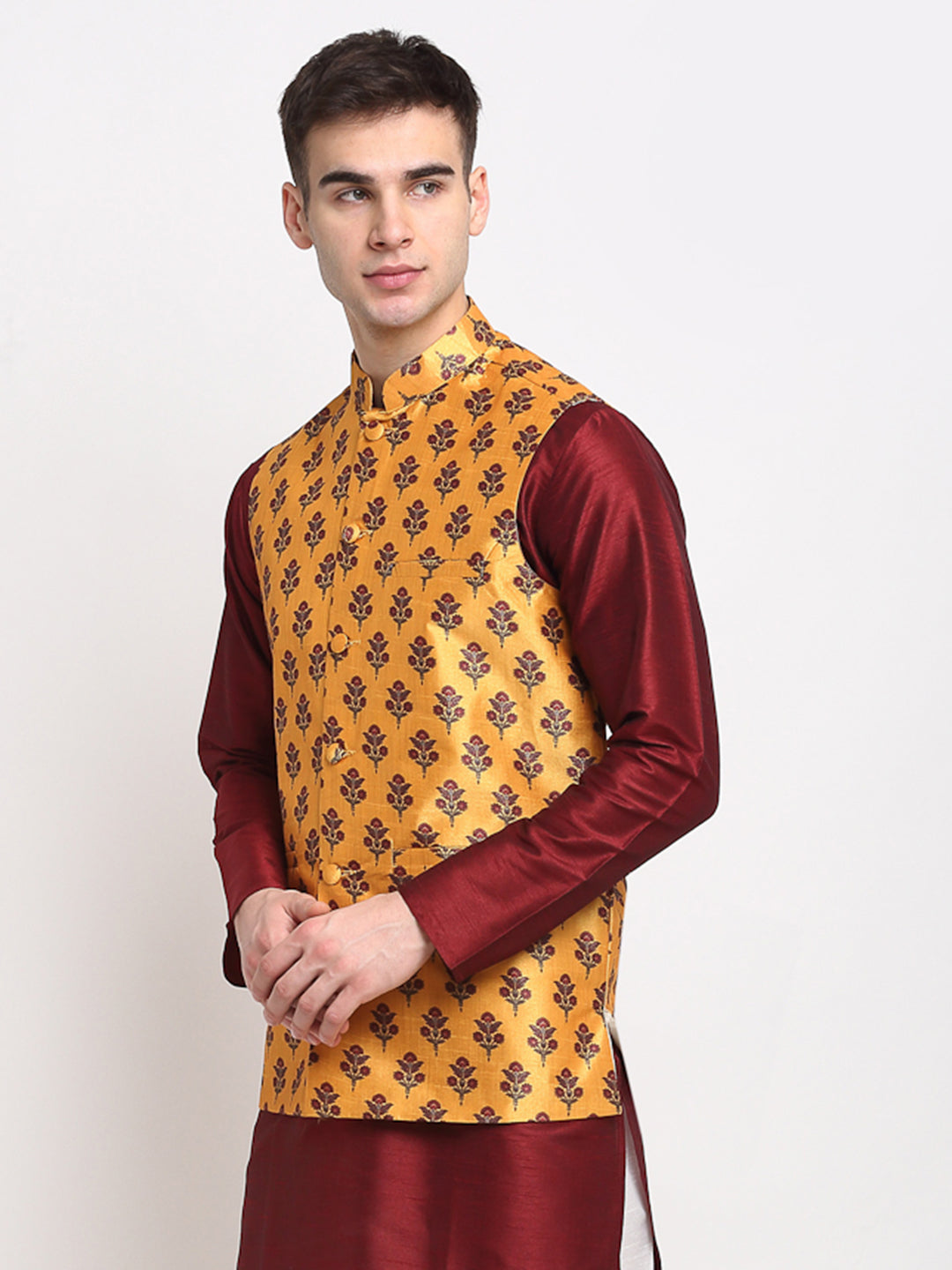 Jompers Men's Yellow Digital Printed Yellow Waistcoat ( JOWC 4025Yellow )