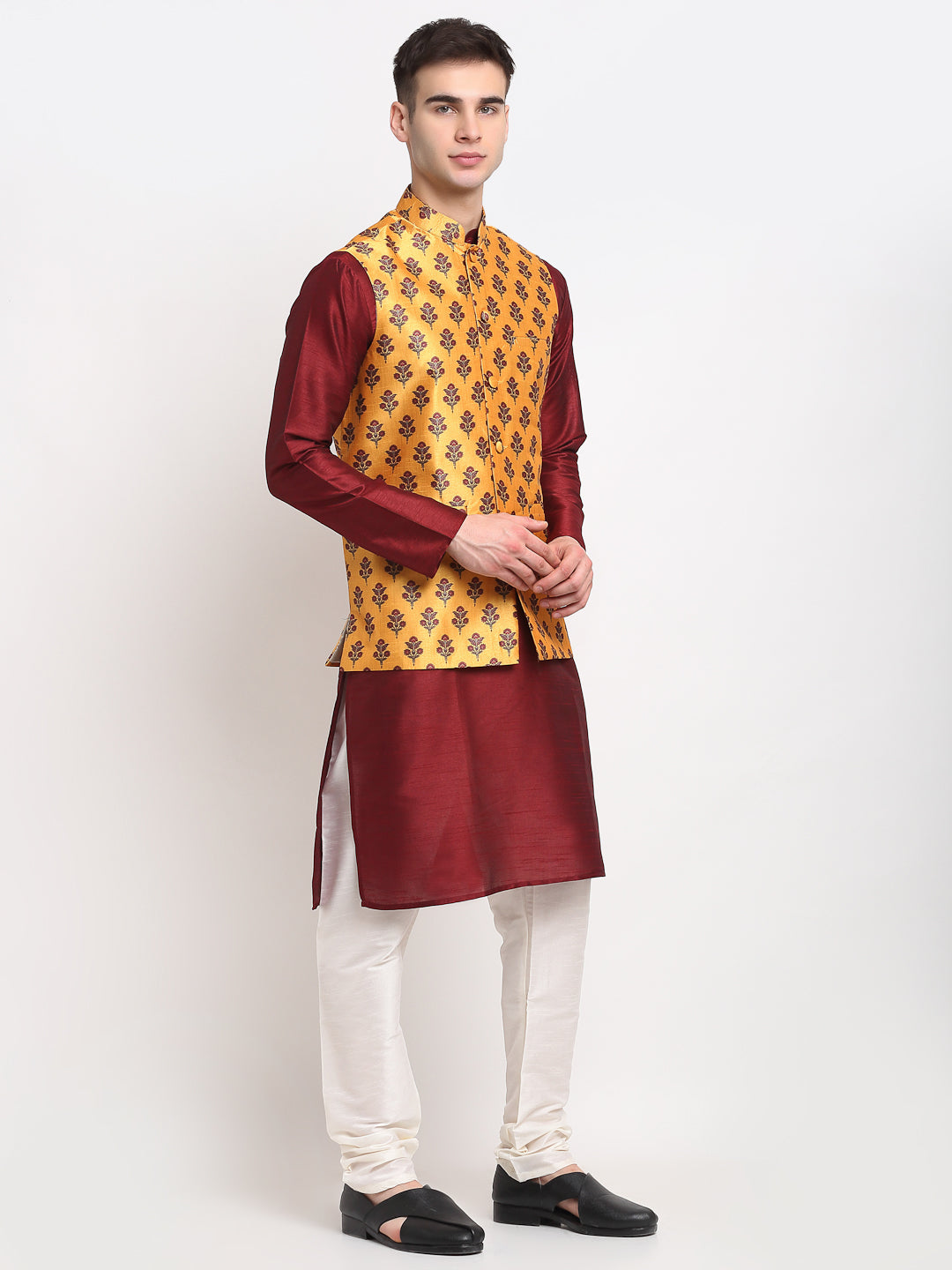 Jompers Men's Yellow Digital Printed Yellow Waistcoat ( JOWC 4025Yellow )