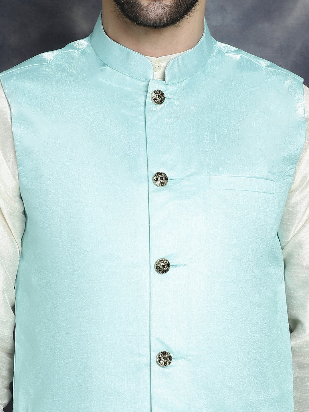 Men's Printed Nehru Jacket ( JOWC 4097Sky )