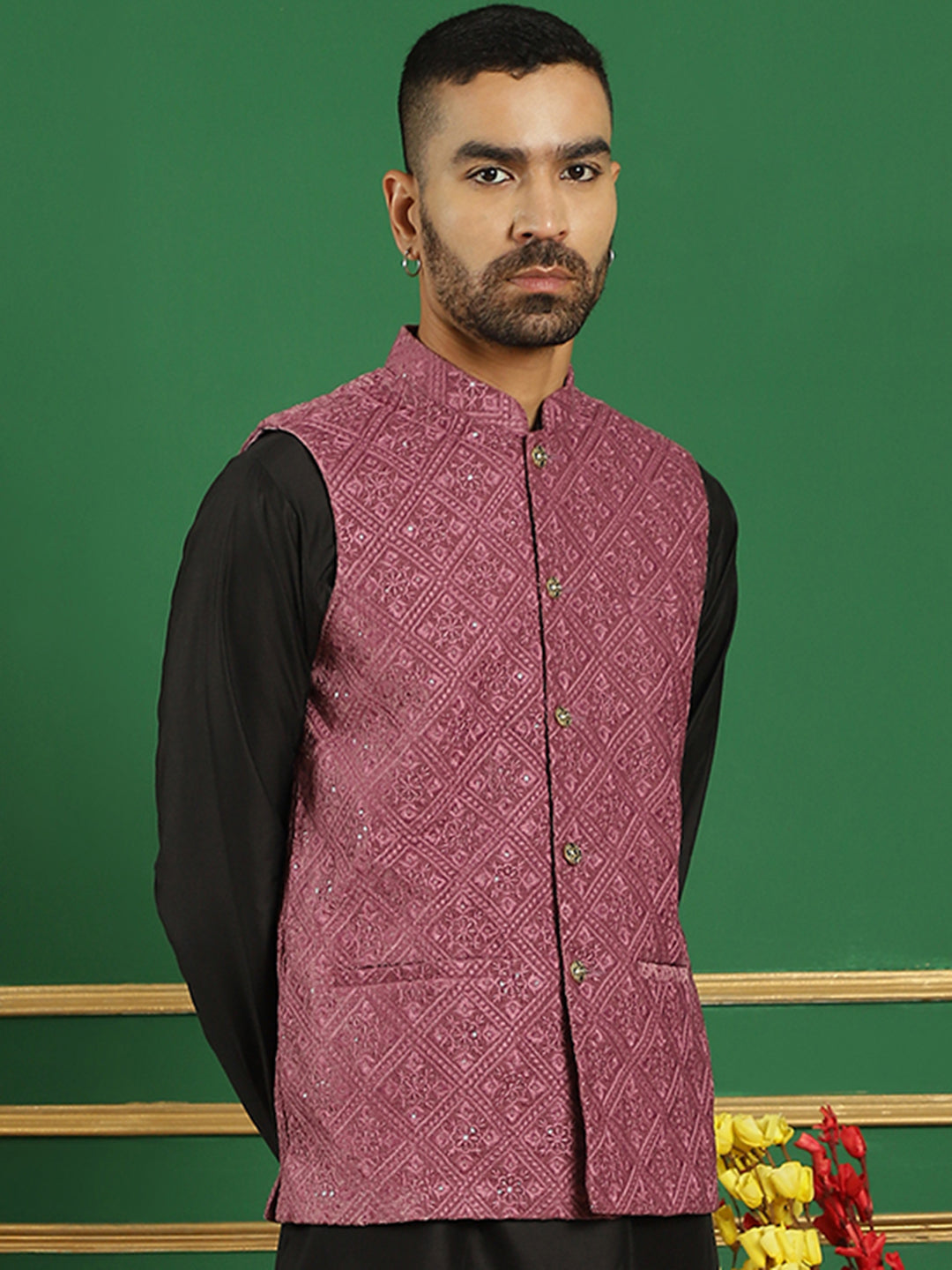 Men's Sequins Velvet Nehru Jacket