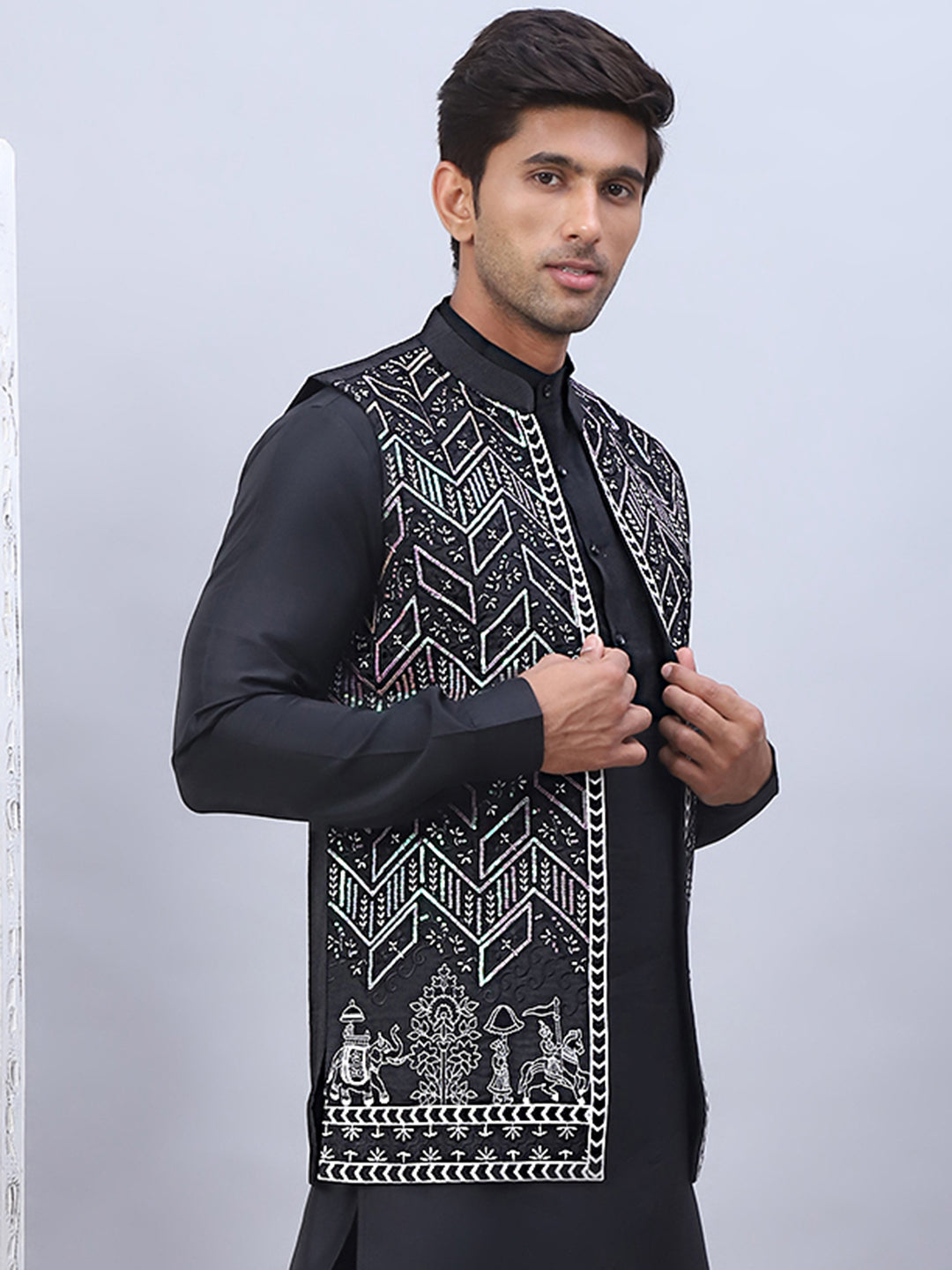 Embroidered Silk Blend Nehru Jacket