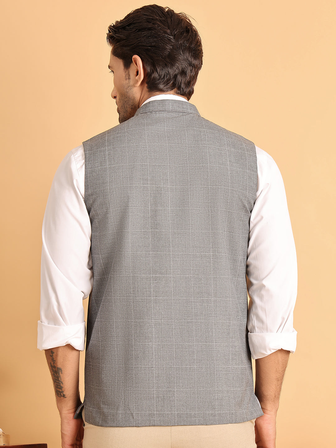 Checked Nehru Jacket for Men ( JOWC 4116Grey )