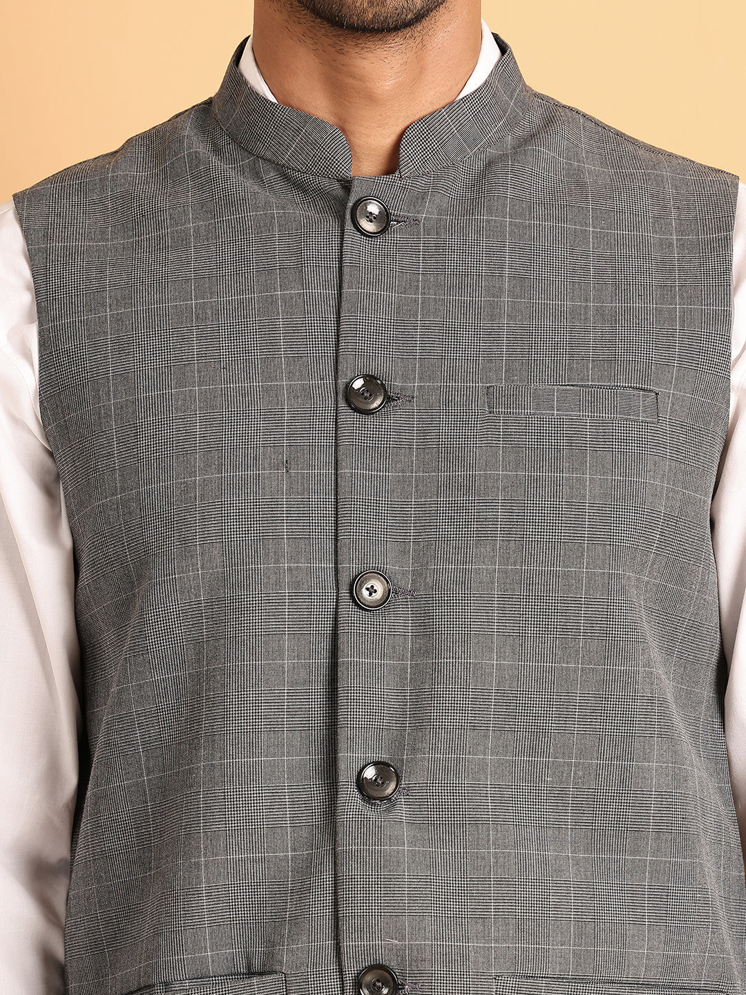 Checked Nehru Jacket for Men ( JOWC 4116Grey )
