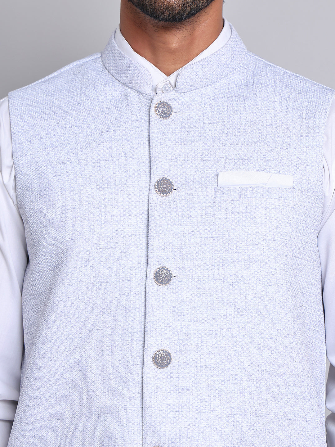 Woven Design Nehru Jacket For Men ( JOWC 4120Sky )