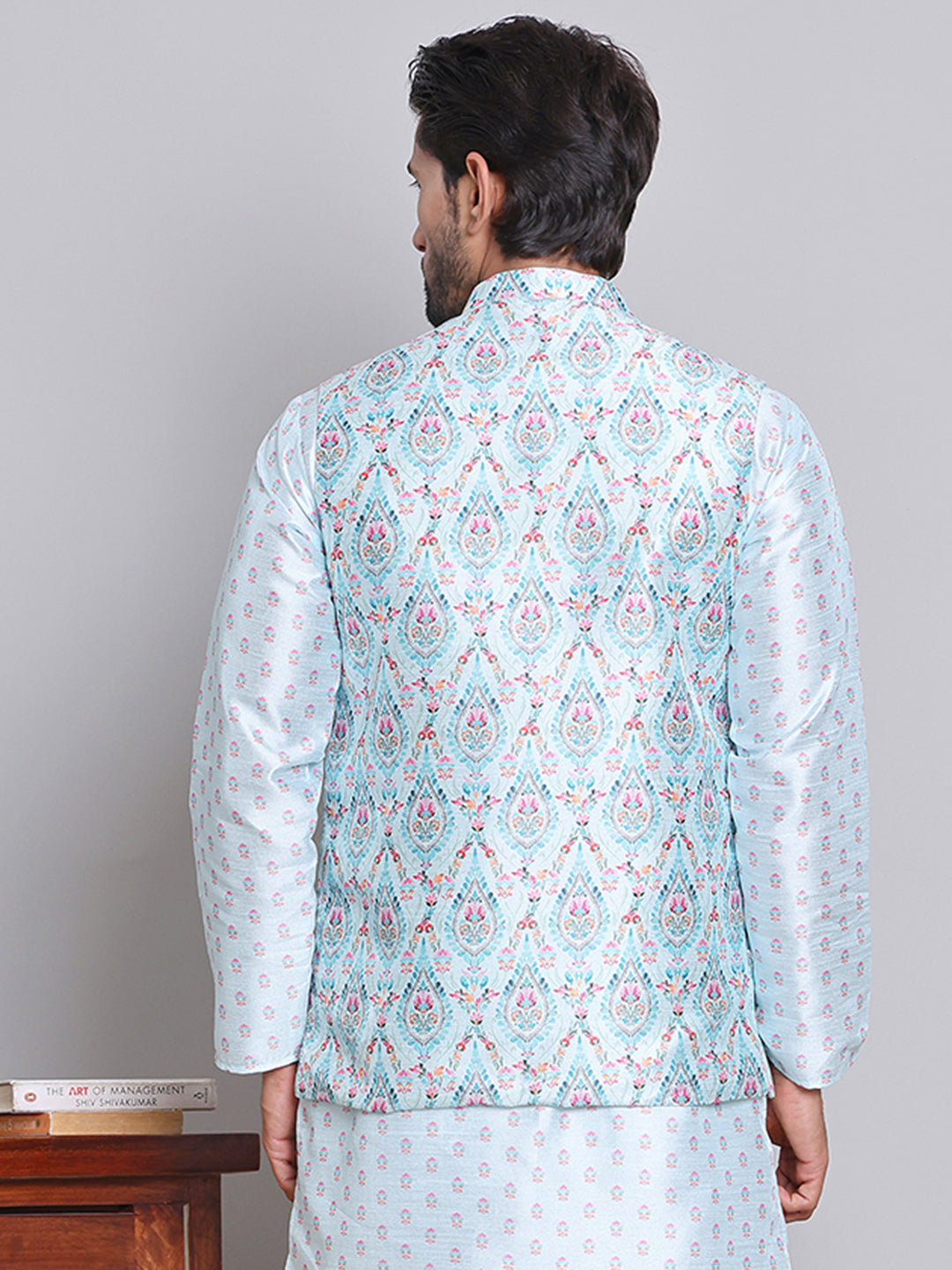 Digital Printed Nehru Jacket For Men ( JOWC 4122Sky )