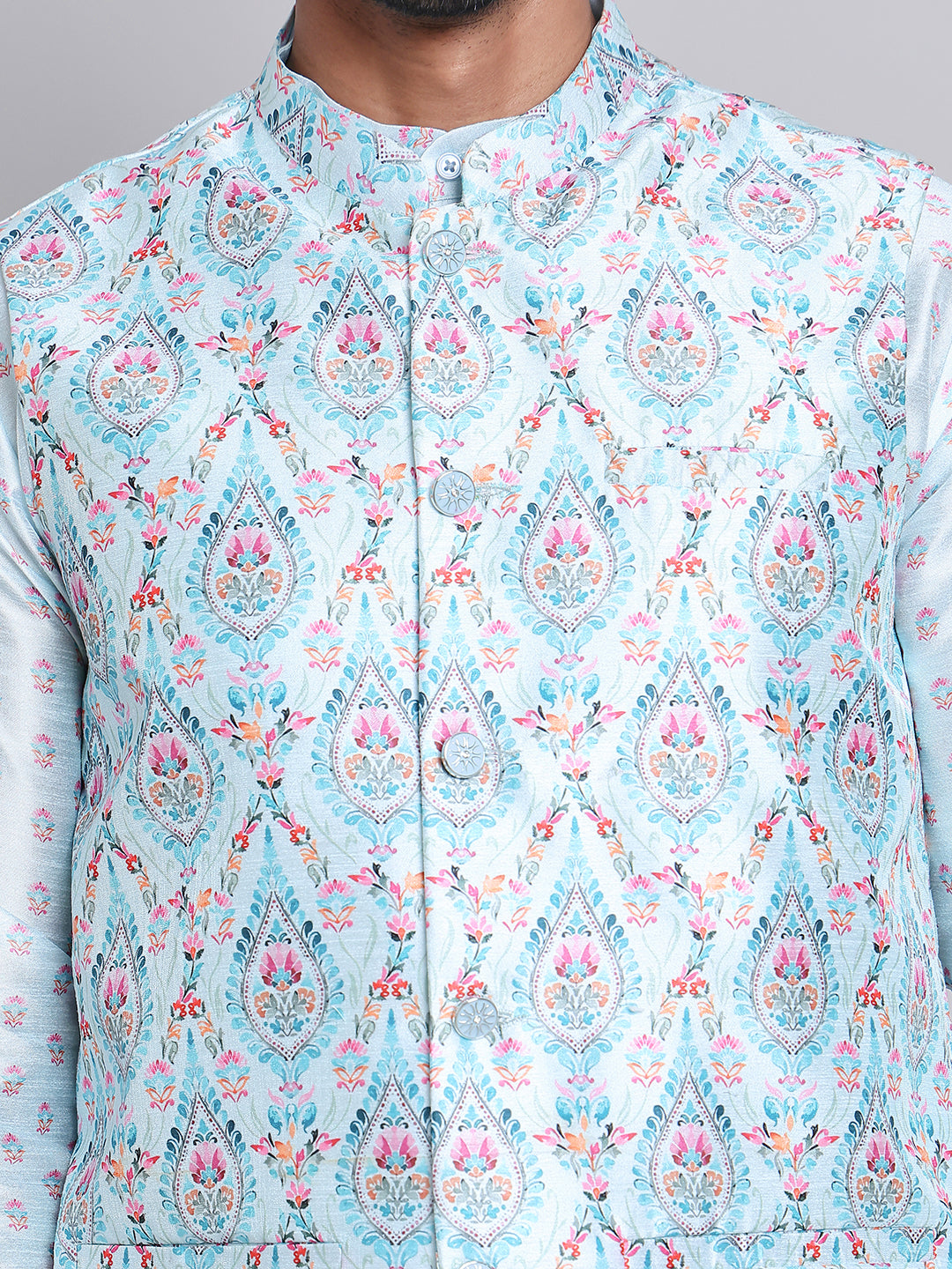 Digital Printed Nehru Jacket For Men ( JOWC 4122Sky )