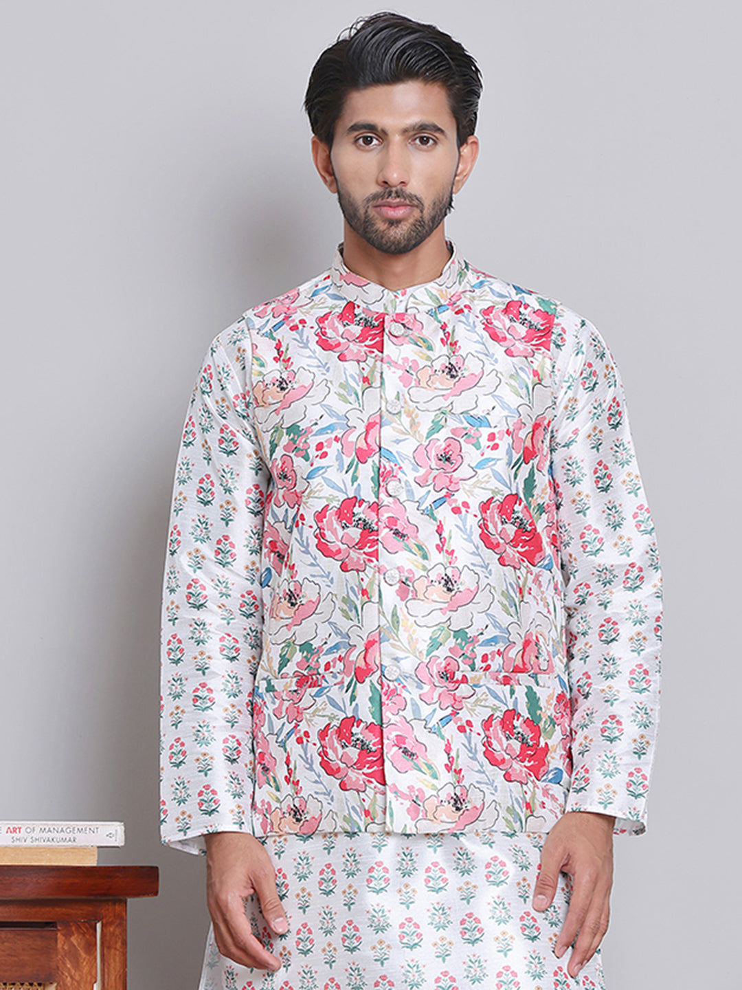 Digital Printed Nehru Jacket For Men ( JOWC 4122White )